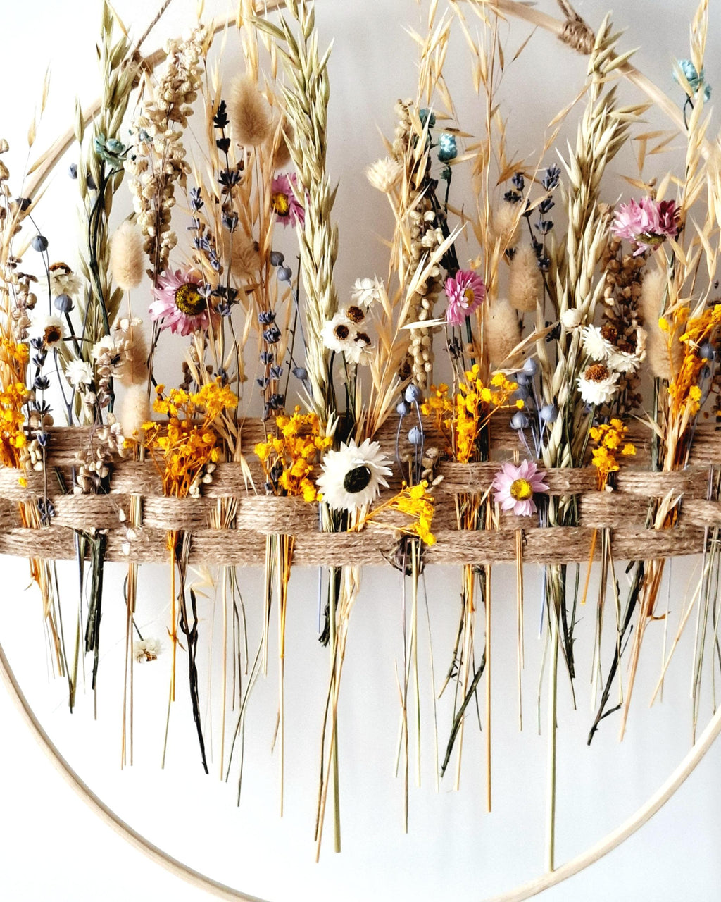 Dried Flower Wall Decor Natural Boho Wall Hanging, Handmade Floral Hoop, Rustic Home Decor, Dried Flower Ring