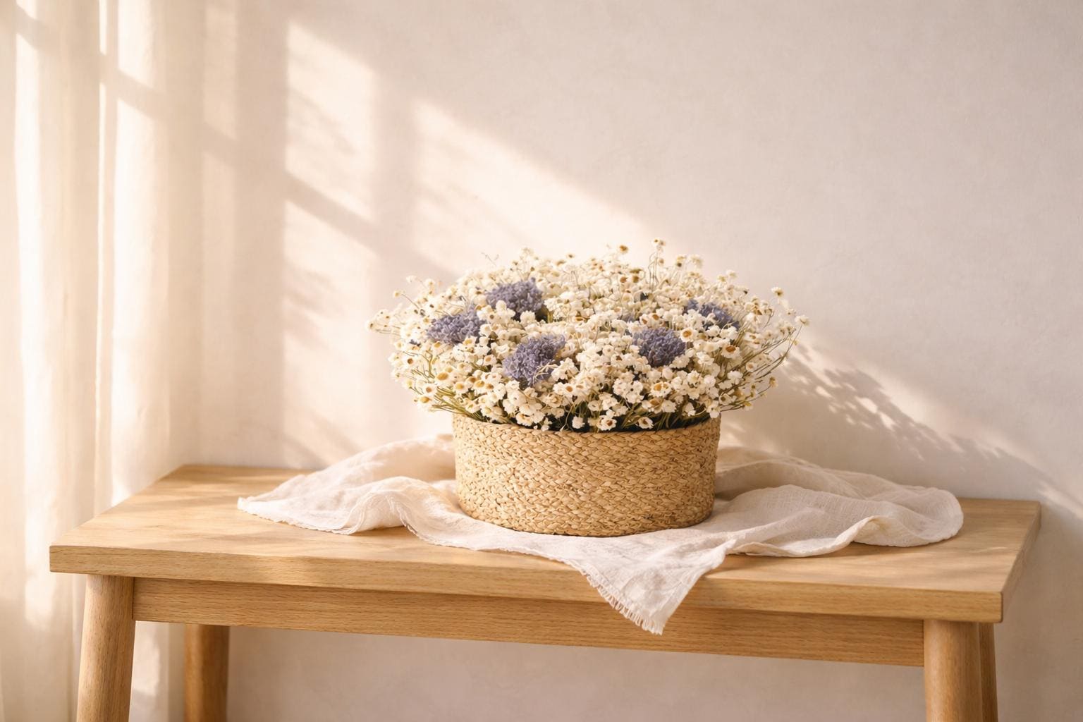 Dried flower basket ammobium and lavender natural home decor stabilized flowers