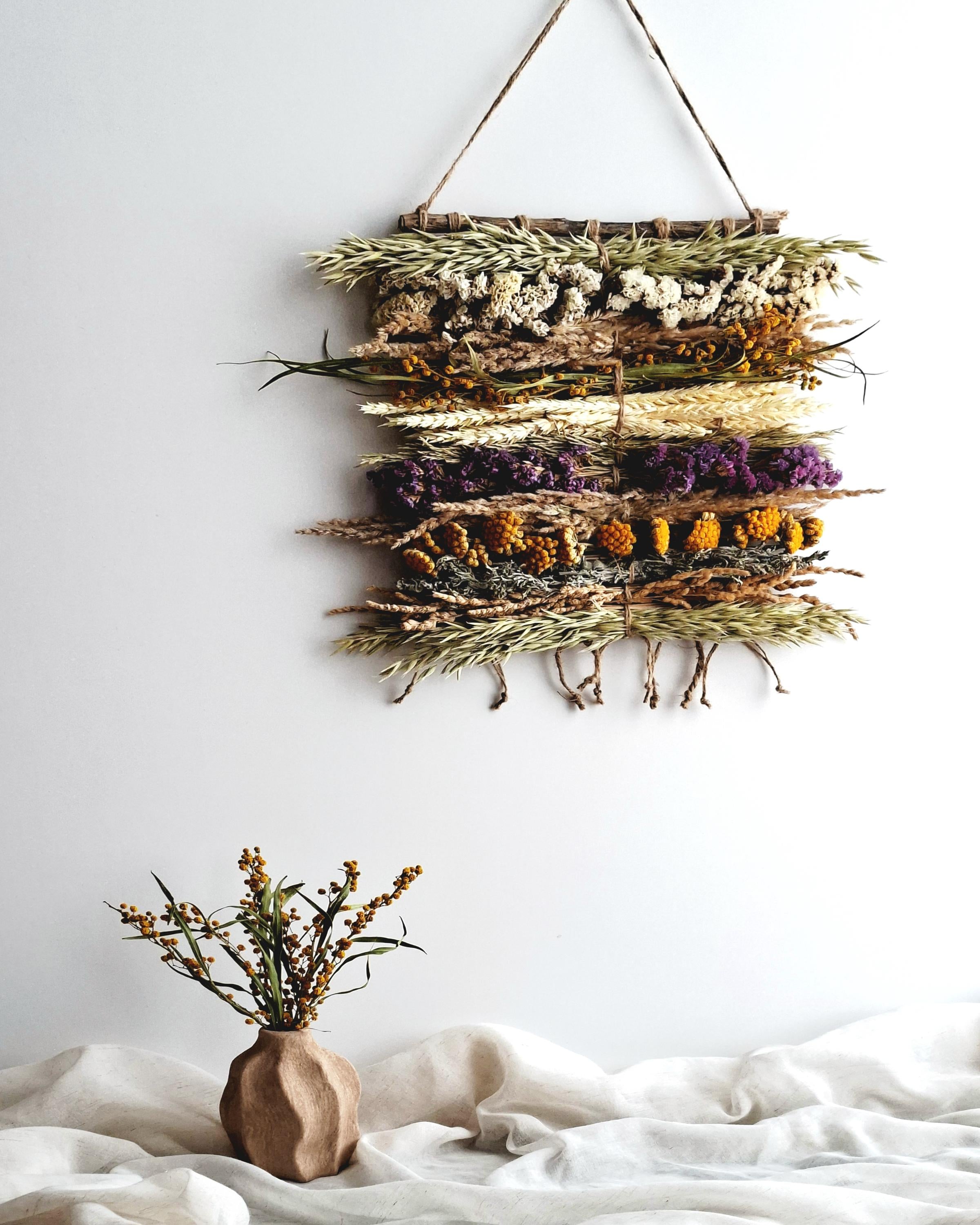 Dried Flower Wall Hanging, Natural Wall Decor, Handmade Boho Wall Art
