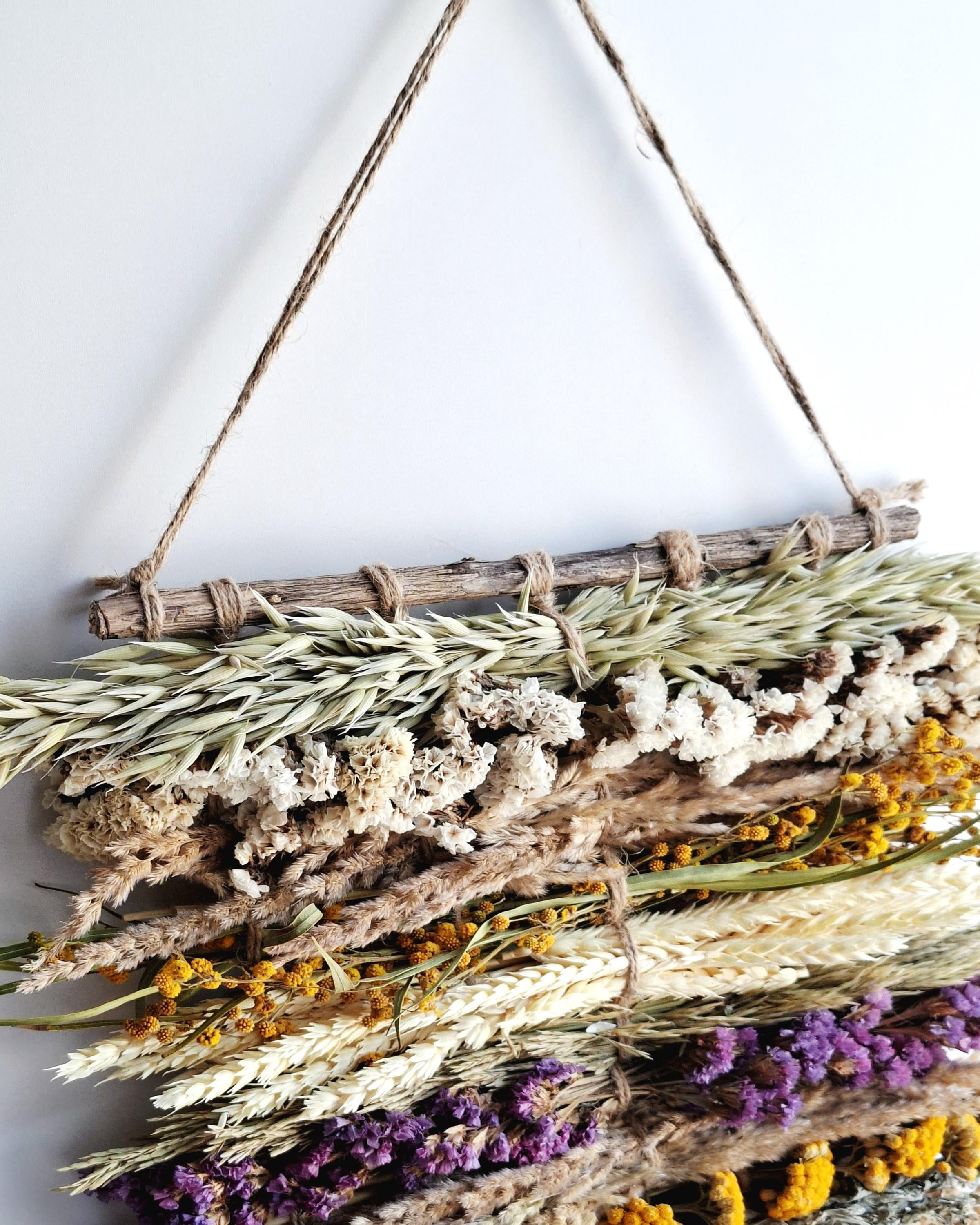 Dried Flower Wall Hanging, Natural Wall Decor, Handmade Boho Wall Art