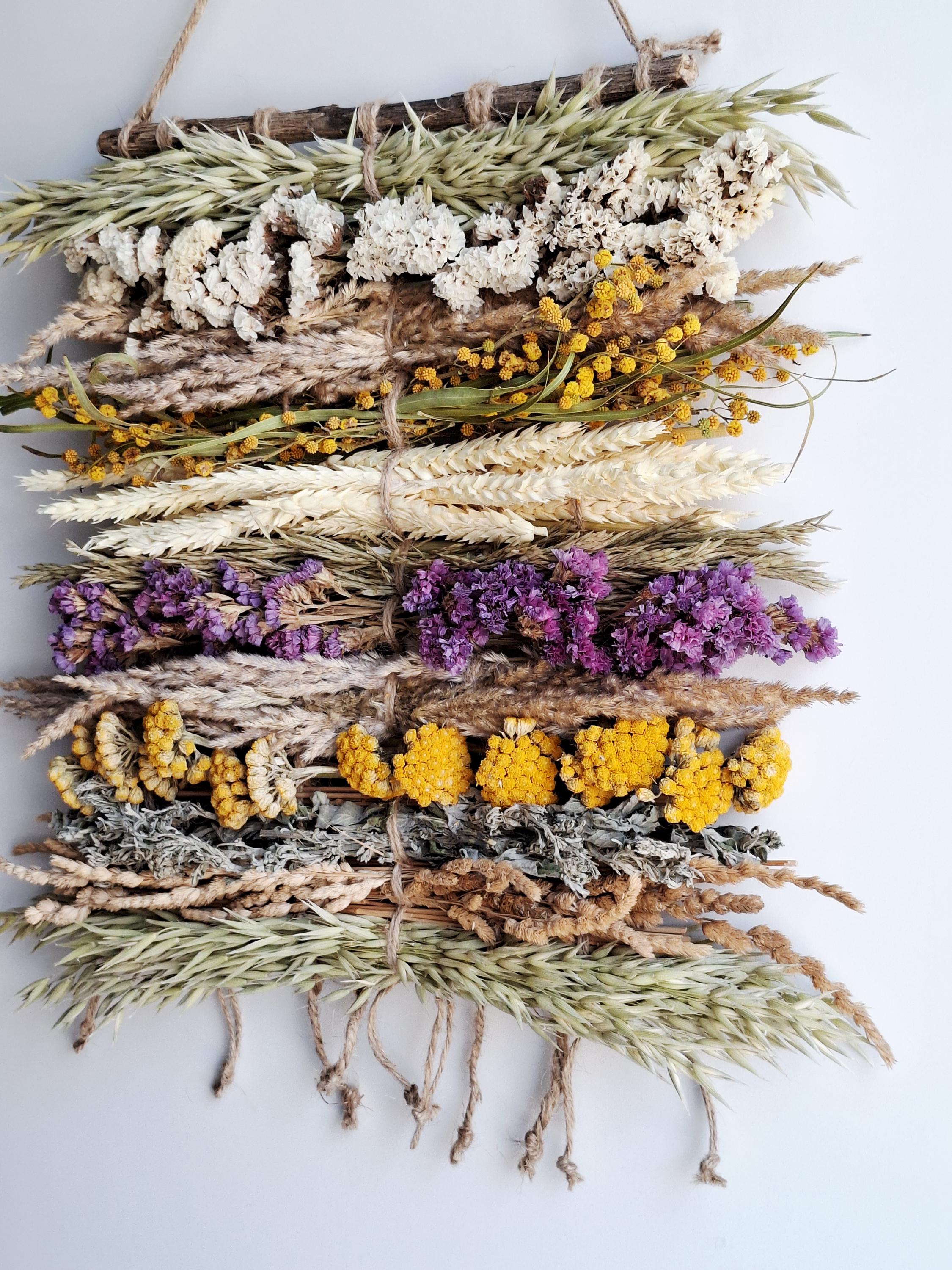 Dried Flower Wall Hanging, Natural Wall Decor, Handmade Boho Wall Art