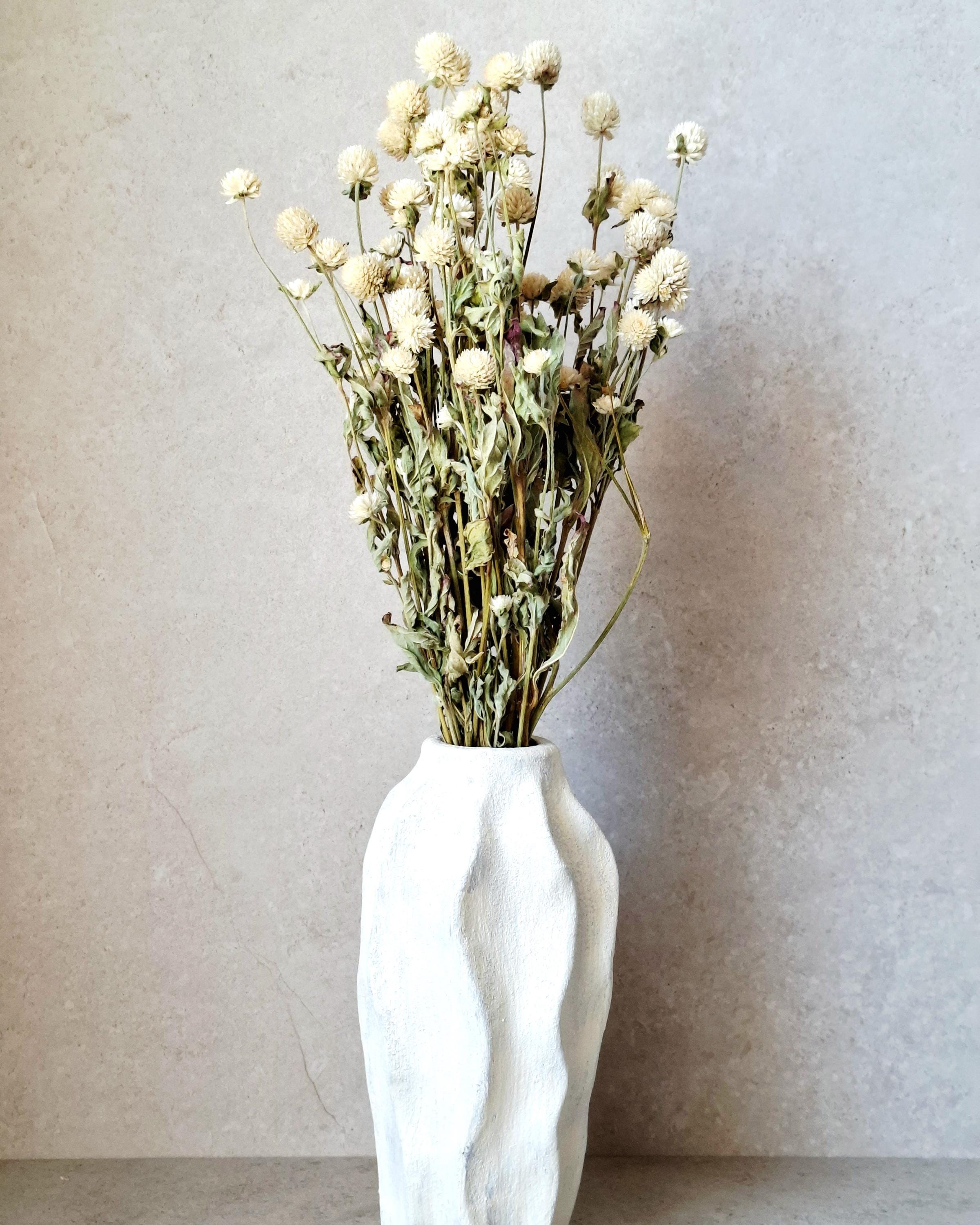 Ivory Dried Gomphrena Bouquet, 10 Stems as Shown, Preserved Flowers, Neutral Minimalist Decor, Boho Home Styling, Ready to Ship