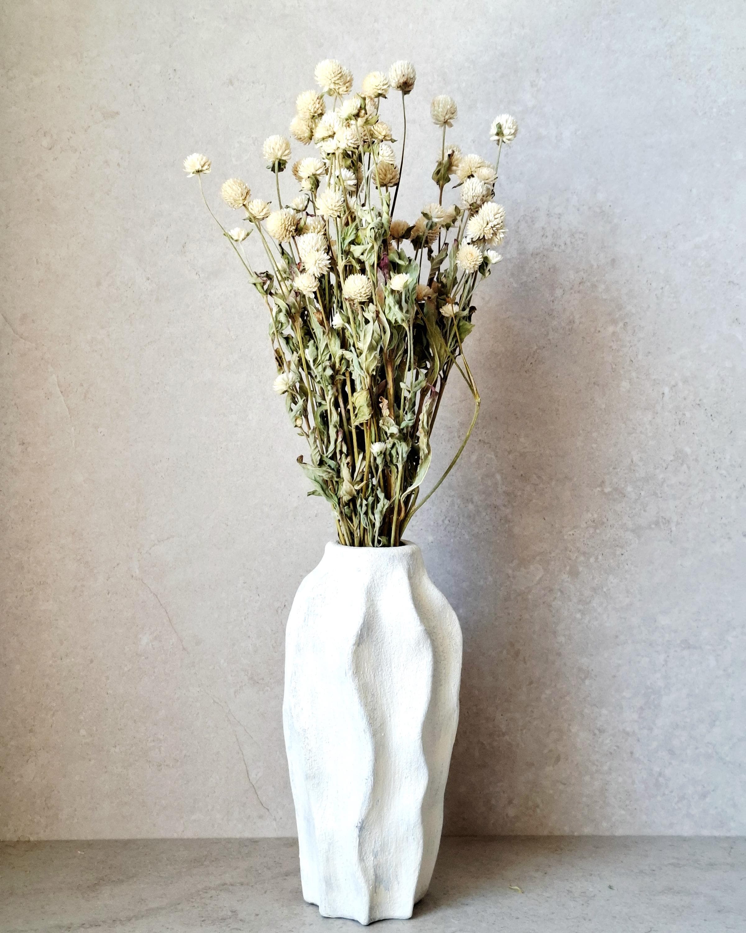 Ivory Dried Gomphrena Bouquet, 10 Stems as Shown, Preserved Flowers, Neutral Minimalist Decor, Boho Home Styling, Ready to Ship