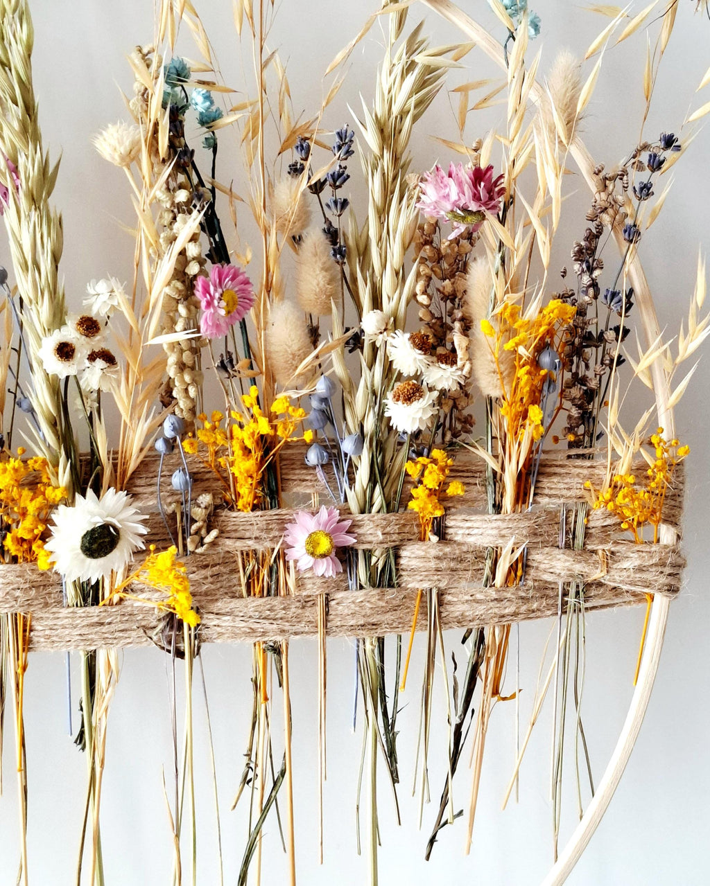 Dried Flower Wall Decor Natural Boho Wall Hanging, Handmade Floral Hoop, Rustic Home Decor, Dried Flower Ring