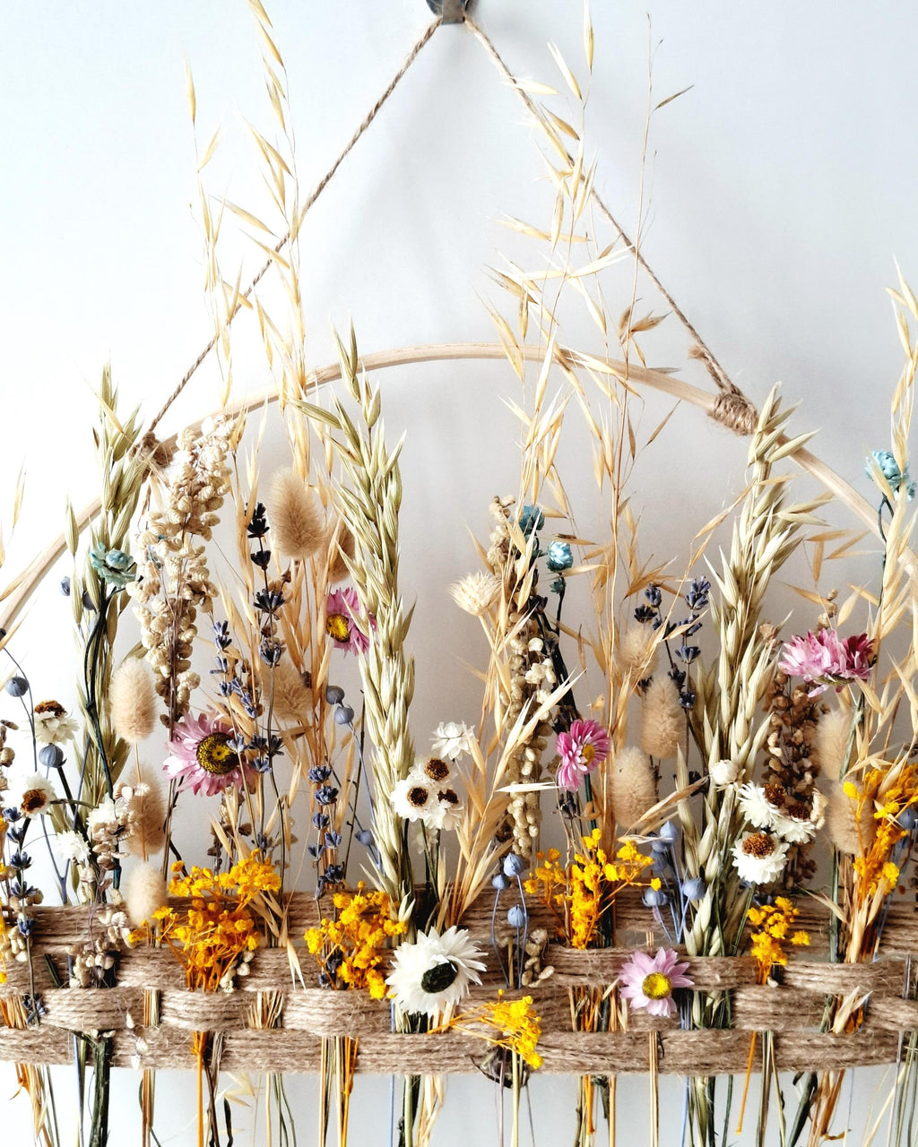Dried Flower Wall Decor Natural Boho Wall Hanging, Handmade Floral Hoop, Rustic Home Decor, Dried Flower Ring