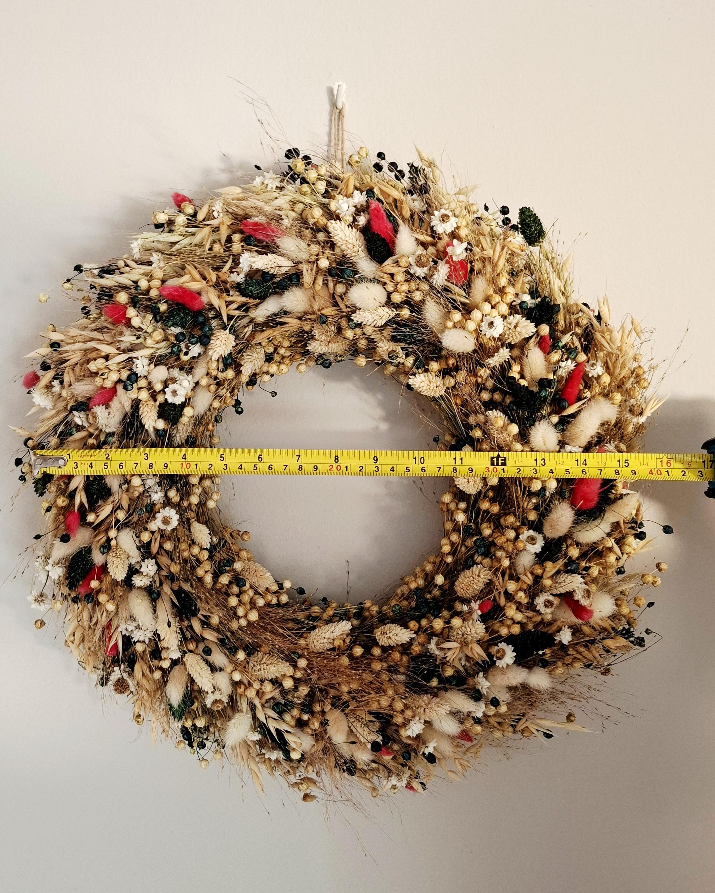 Dried Flower Wreath 40 cm, Natural Rustic Door Wreath, Handmade Eco Decor, Farmhouse Wall Decor, Unique Gift