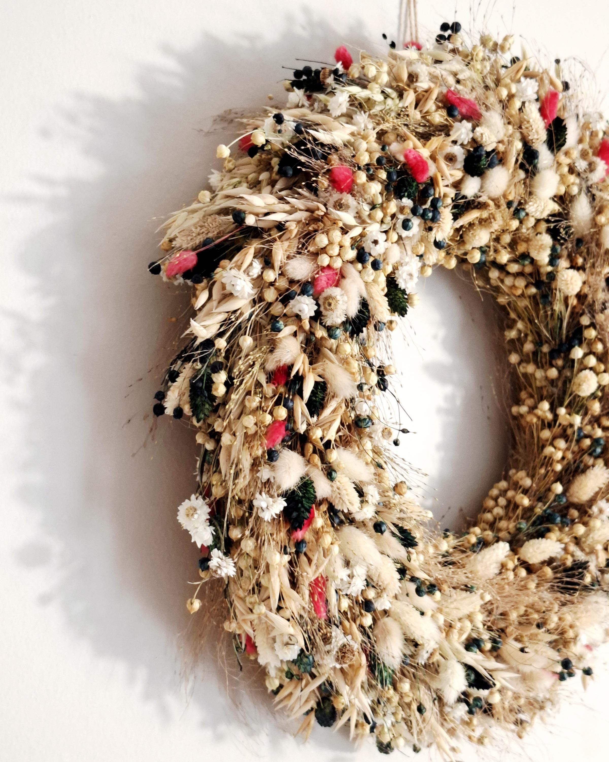Dried Flower Wreath 40 cm, Natural Rustic Door Wreath, Handmade Eco Decor, Farmhouse Wall Decor, Unique Gift