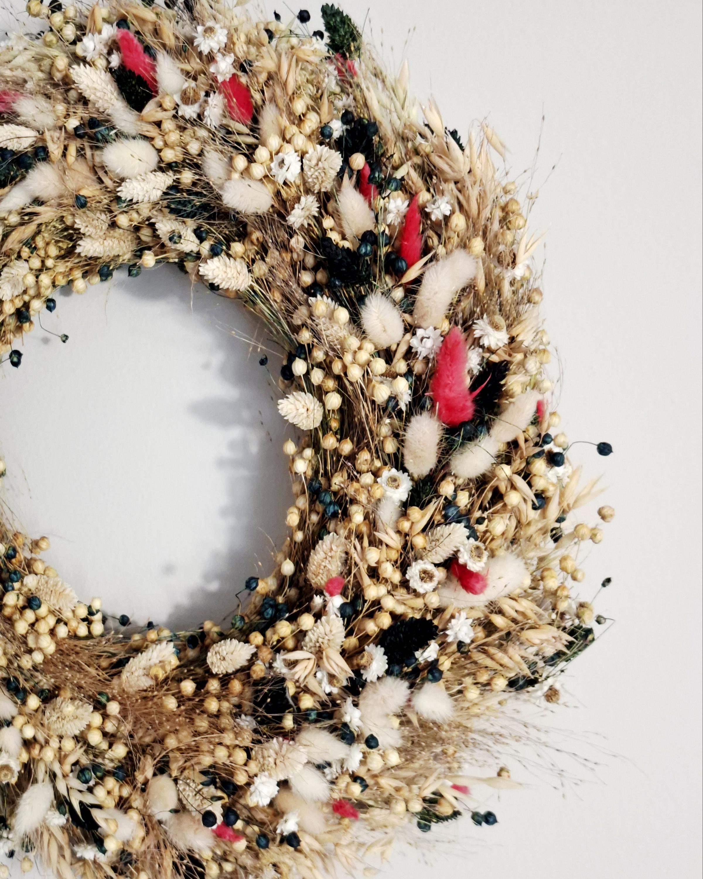 Dried Flower Wreath 40 cm, Natural Rustic Door Wreath, Handmade Eco Decor, Farmhouse Wall Decor, Unique Gift