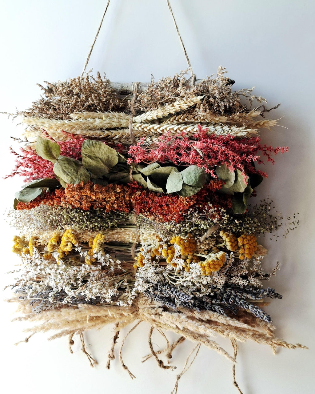 Dried Flower Wall Hanging, Boho Wall Decor, Natural Floral Wall Art, Rustic Home Decor, Handmade Wall Panel, Botanical Wall Hanging