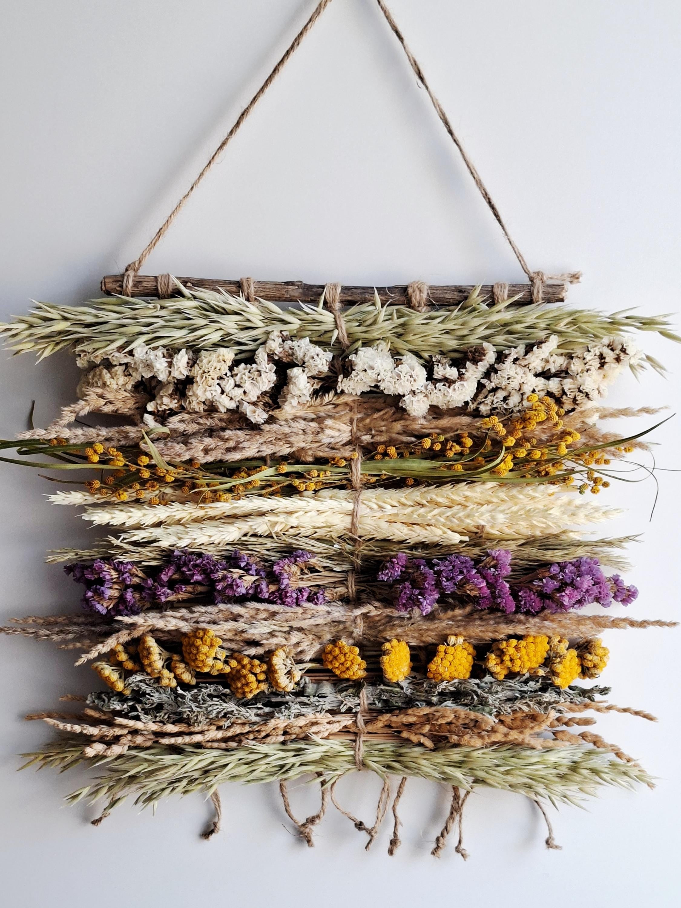 Dried Flower Wall Hanging, Natural Wall Decor, Handmade Boho Wall Art