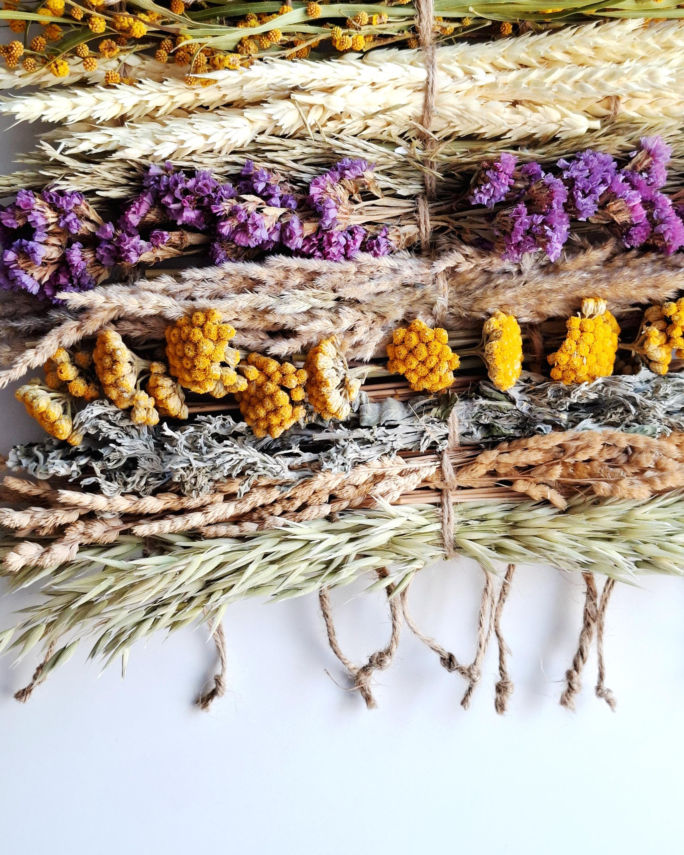 Dried Flower Wall Hanging, Natural Wall Decor, Handmade Boho Wall Art