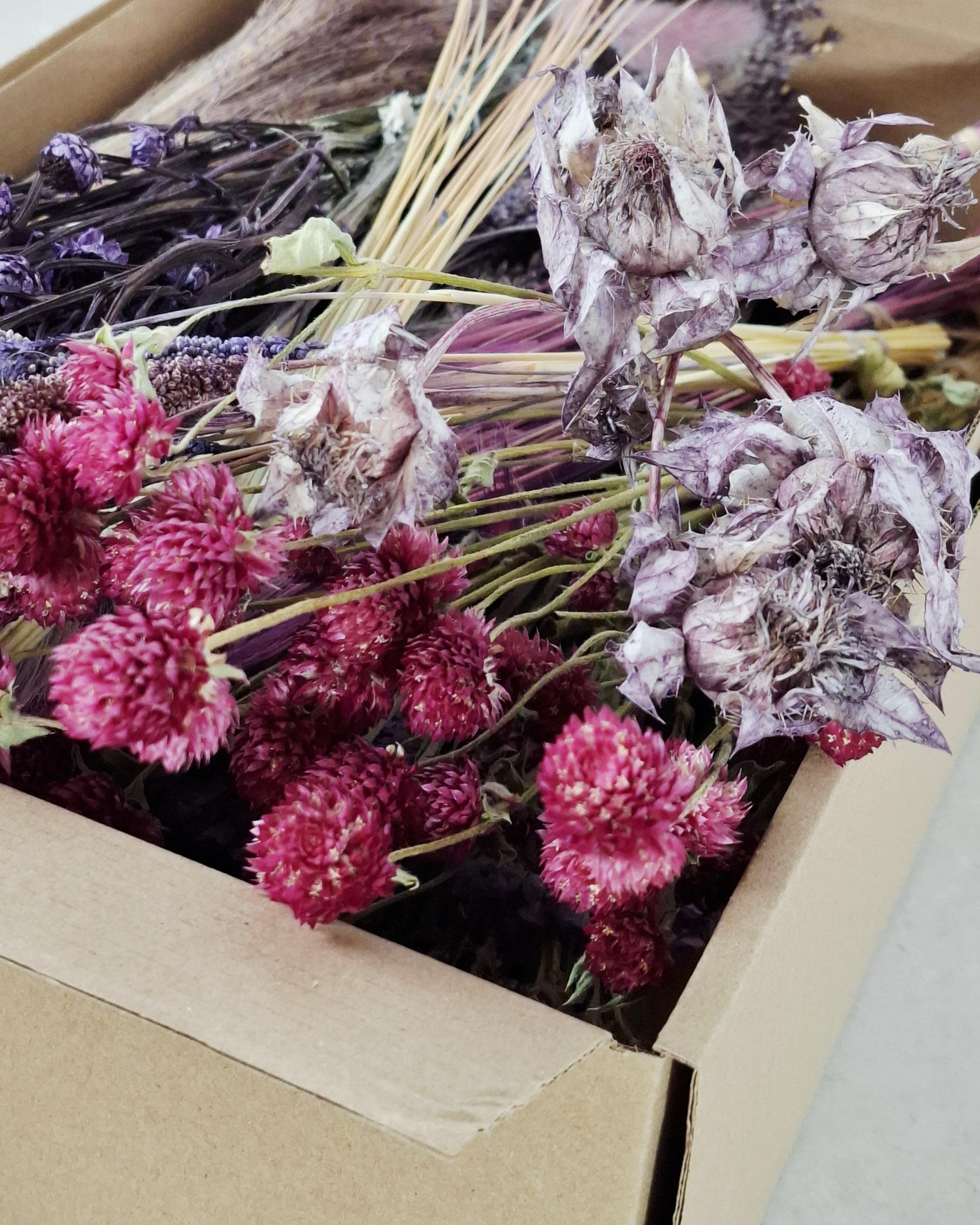 Purple & Pink Dried Flower Box for Crafts – Lavender Botanical DIY Kit, Romantic Floral Supply Box for Resin Art Decor