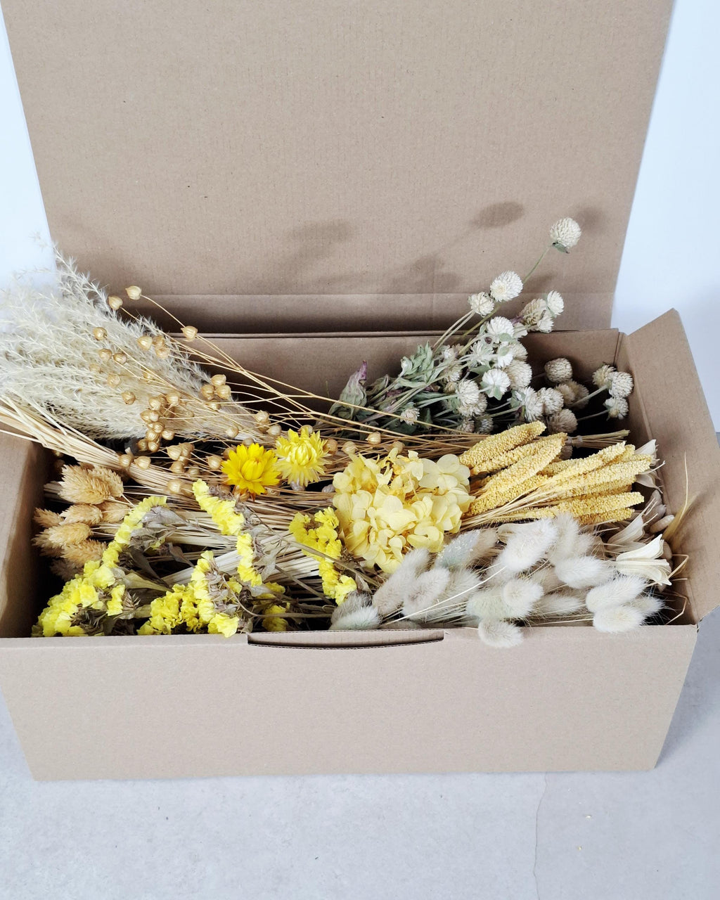 Yellow Beige Dried Flower Box for Crafts – Neutral Botanical DIY Kit, Natural Floral Supply for Resin Art & Home Decor
