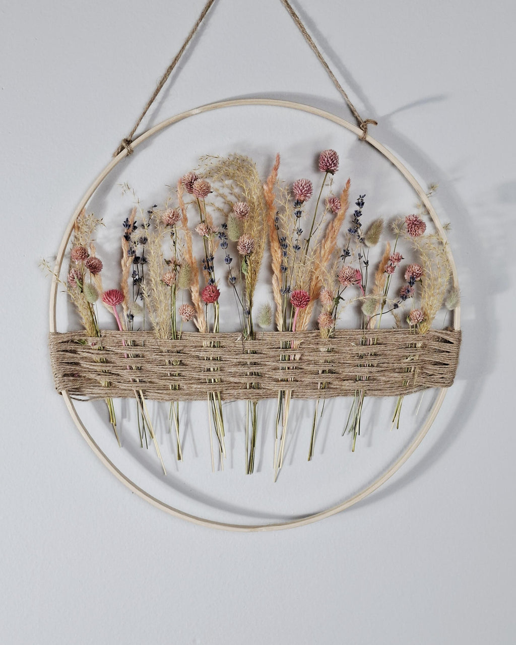 Dried Flower Wall Decor Hoop 40 cm, Natural Boho Wall Hanging, Handmade Floral Hoop, Rustic Home Decor, Dried Flower Ring