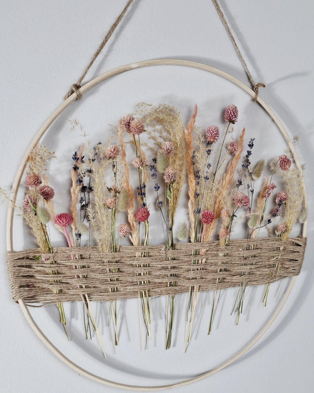 Dried Flower Wall Decor Hoop 40 cm, Natural Boho Wall Hanging, Handmade Floral Hoop, Rustic Home Decor, Dried Flower Ring