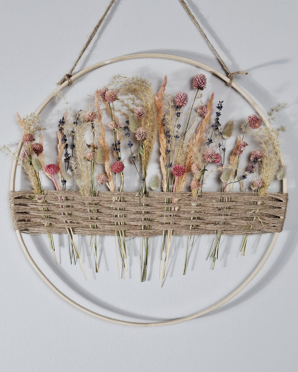 Dried Flower Wall Decor Hoop 40 cm, Natural Boho Wall Hanging, Handmade Floral Hoop, Rustic Home Decor, Dried Flower Ring