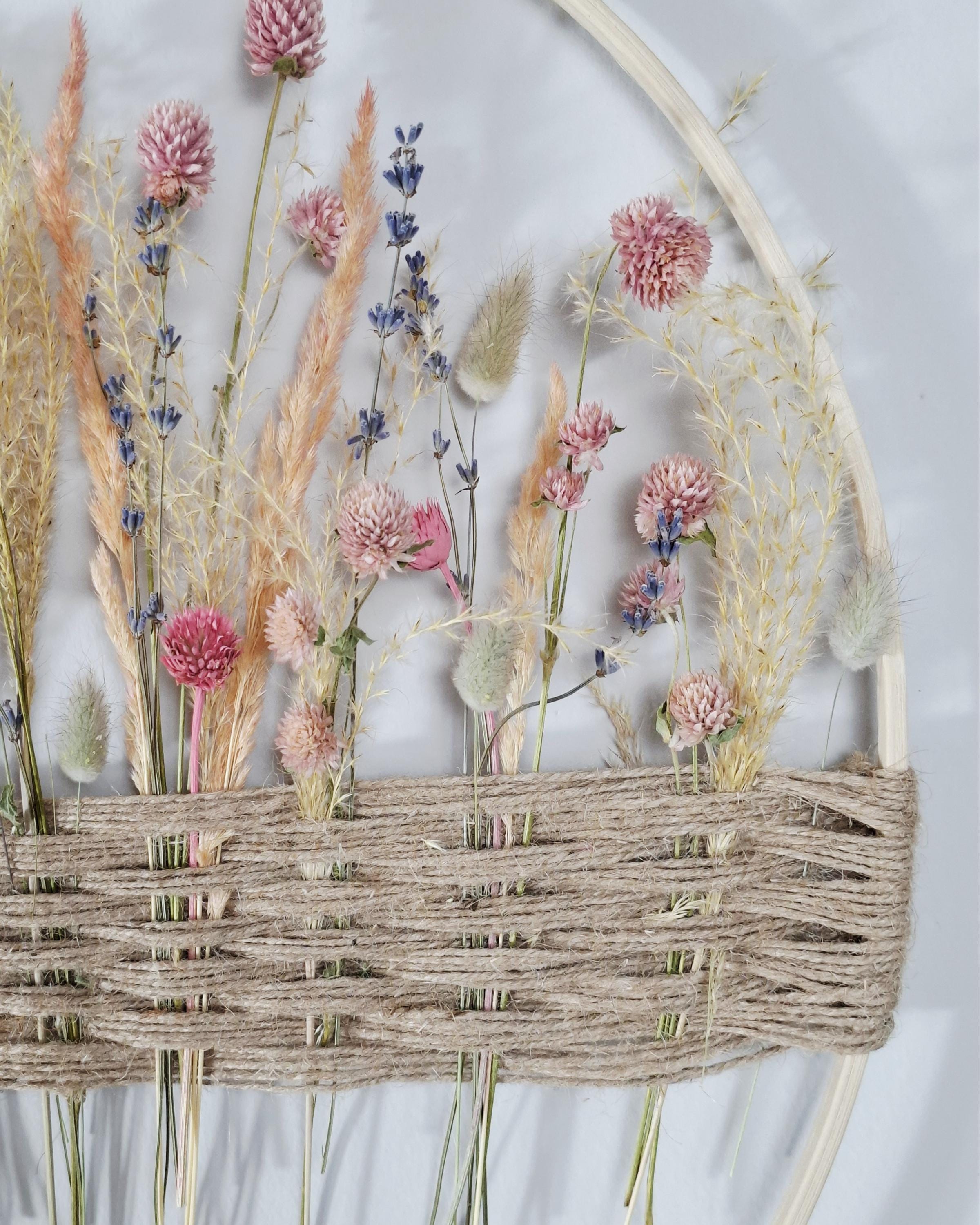 Dried Flower Wall Decor Hoop 40 cm, Natural Boho Wall Hanging, Handmade Floral Hoop, Rustic Home Decor, Dried Flower Ring