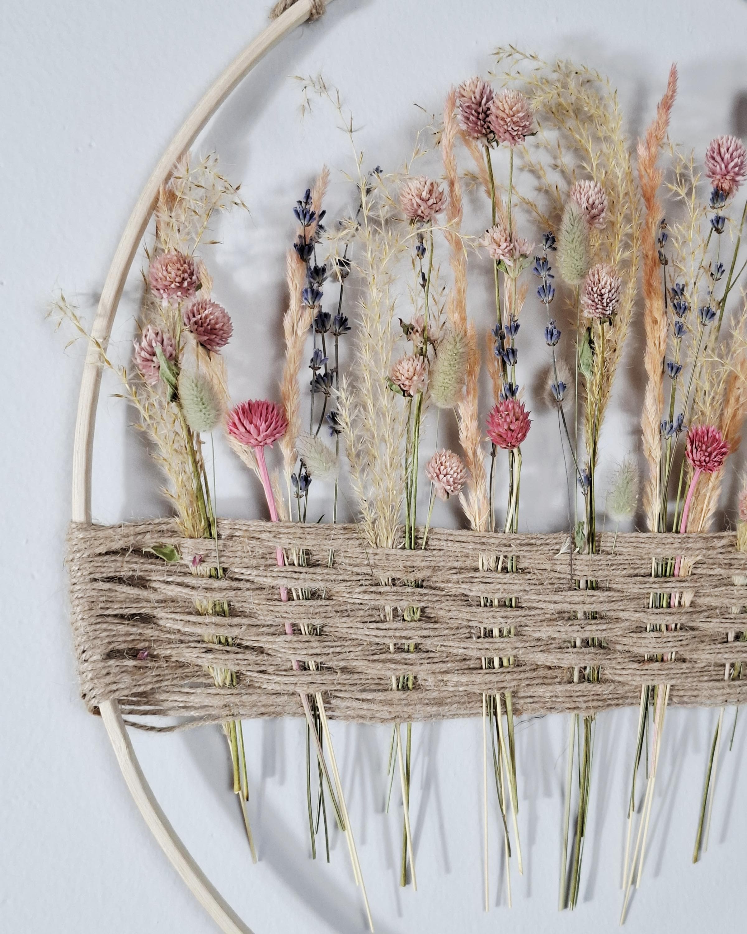Dried Flower Wall Decor Hoop 40 cm, Natural Boho Wall Hanging, Handmade Floral Hoop, Rustic Home Decor, Dried Flower Ring