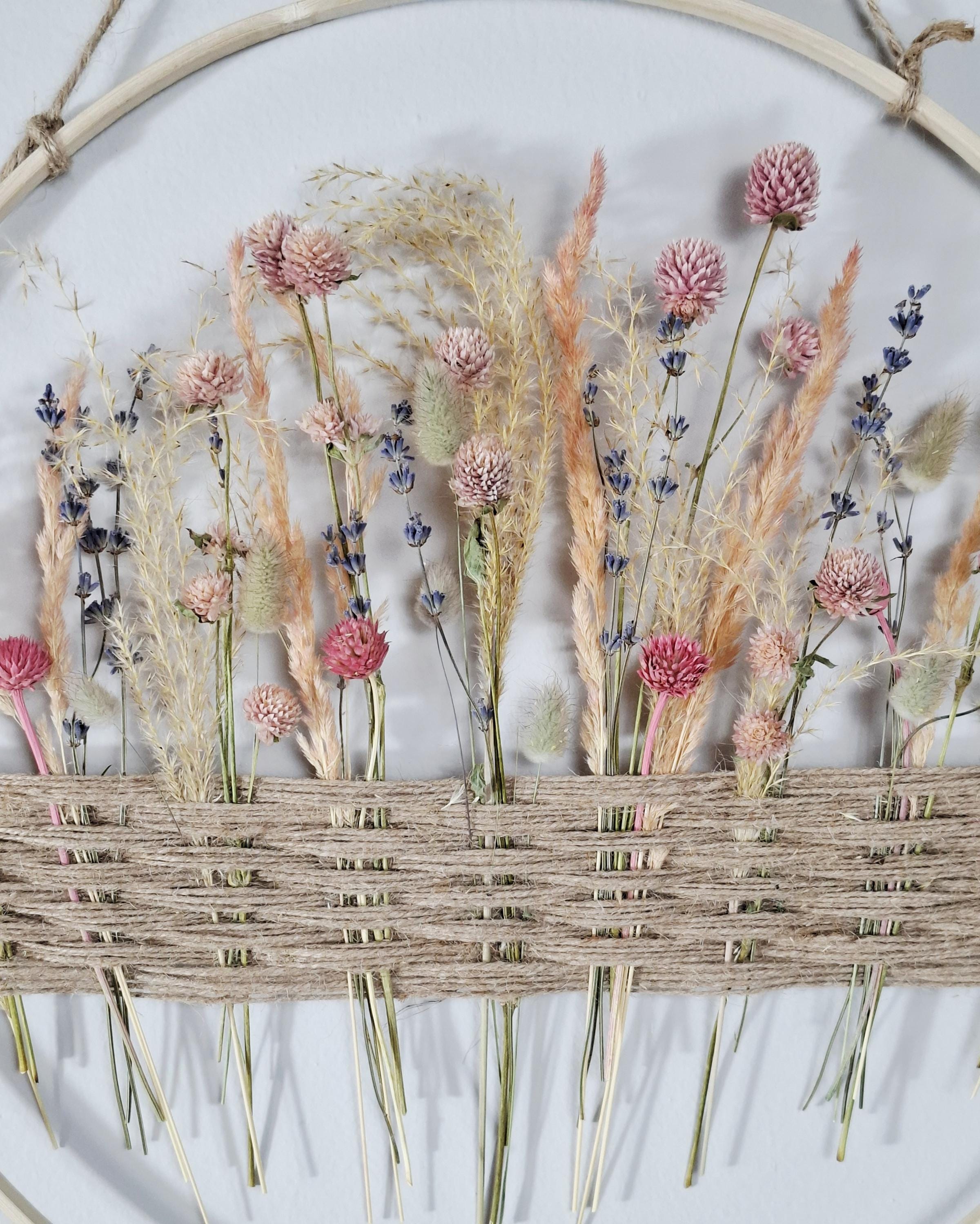 Dried Flower Wall Decor Hoop 40 cm, Natural Boho Wall Hanging, Handmade Floral Hoop, Rustic Home Decor, Dried Flower Ring