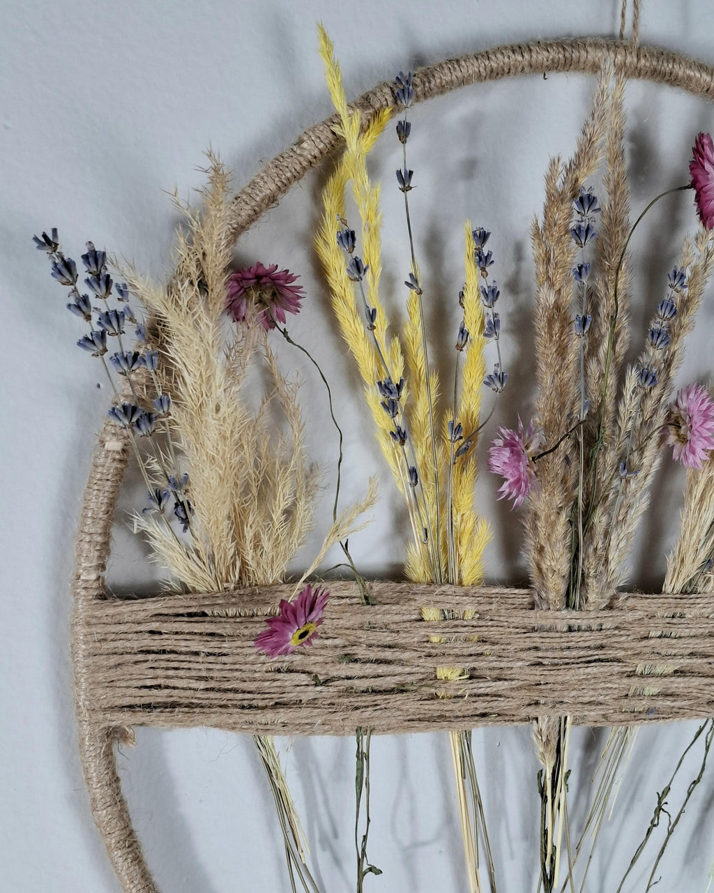 Dried Flower Wall Decor | Boho Floral Hoop Wall Hanging | Lavender & Pampas Grass Botanical Wall Art | Handmade Rustic Home Decor