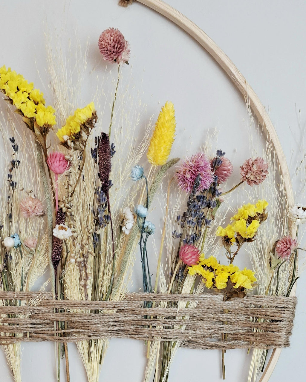 Dried Flower Wall Decor Natural Boho Wall Hanging, Handmade Floral Hoop, Rustic Home Decor, Dried Flower Ring
