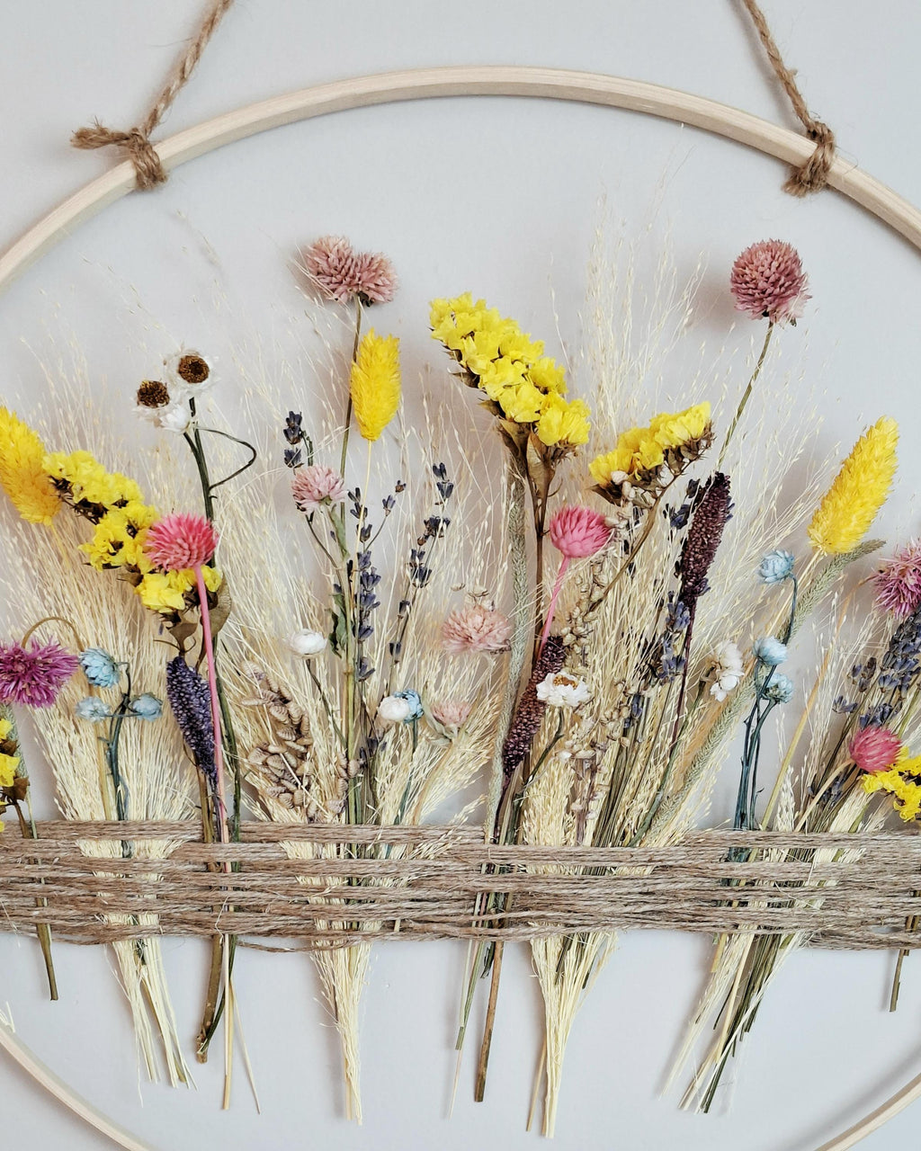 Dried Flower Wall Decor Natural Boho Wall Hanging, Handmade Floral Hoop, Rustic Home Decor, Dried Flower Ring