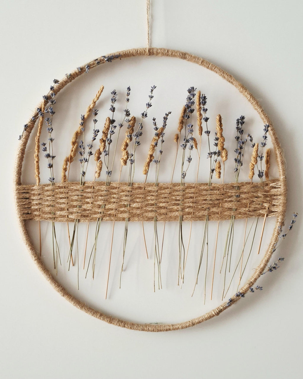 Handmade Boho Dried Flower Hoop – Lavender & Wild Grass Wall Hanging
