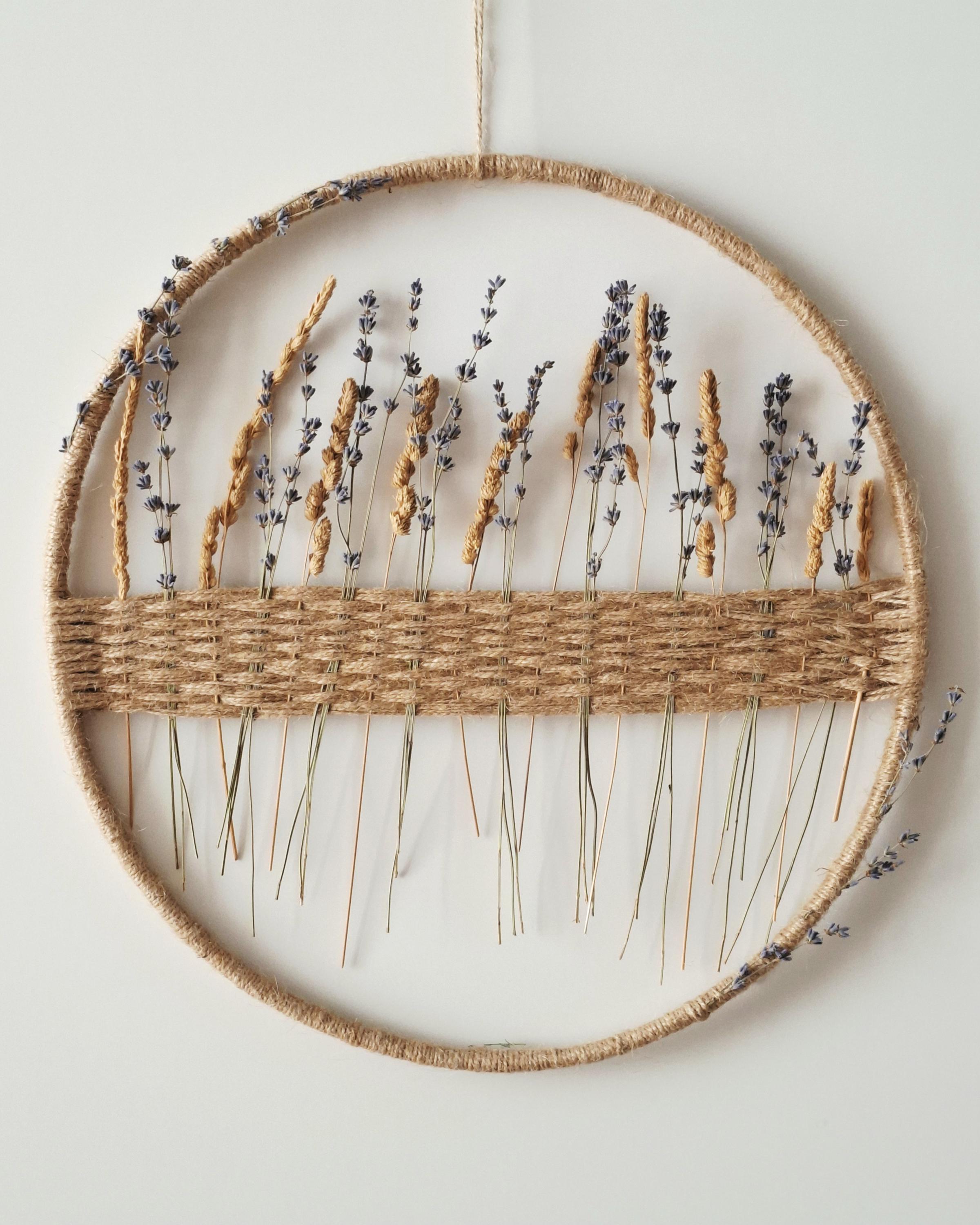Handmade Boho Dried Flower Hoop – Lavender & Wild Grass Wall Hanging