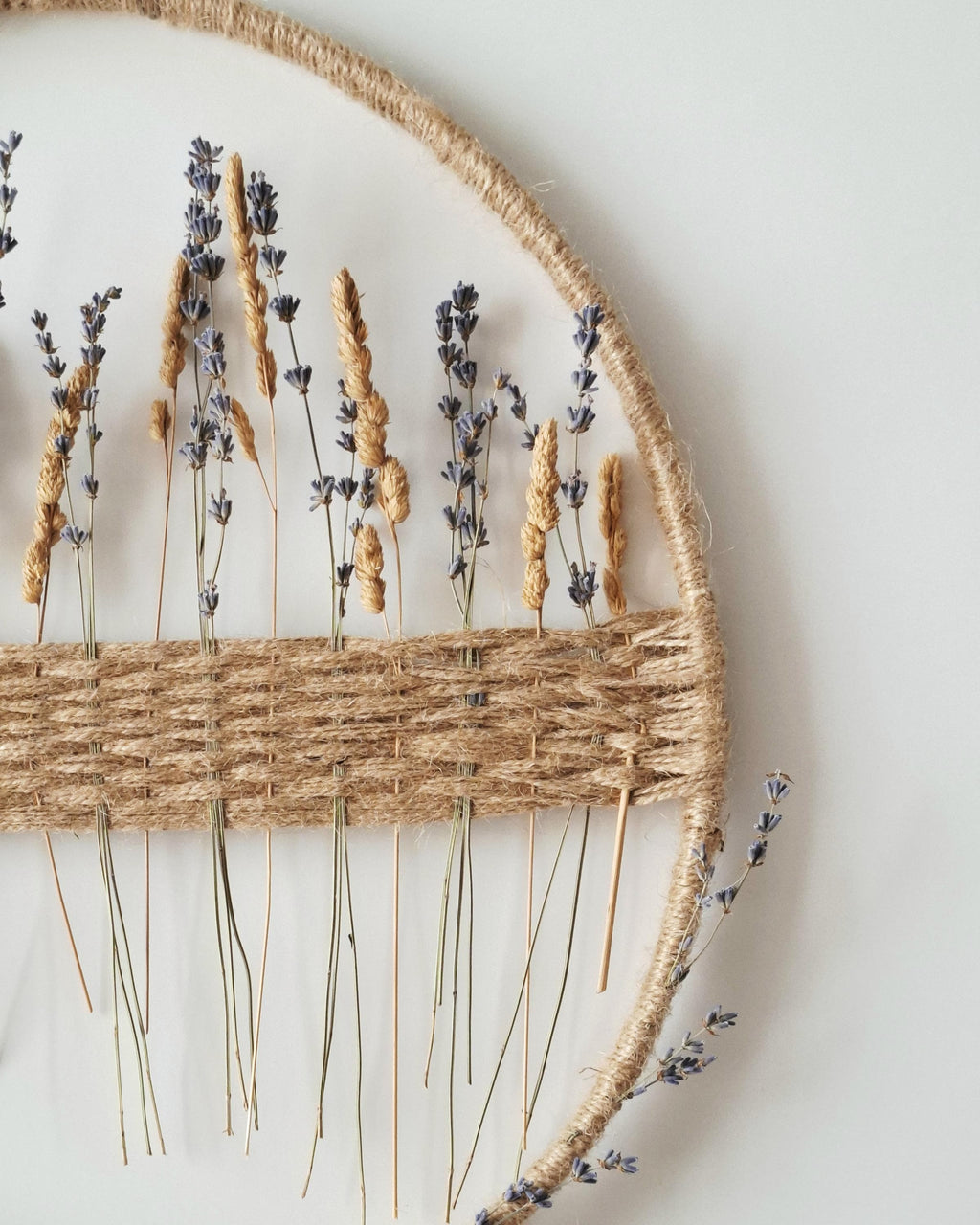 Handmade Boho Dried Flower Hoop – Lavender & Wild Grass Wall Hanging