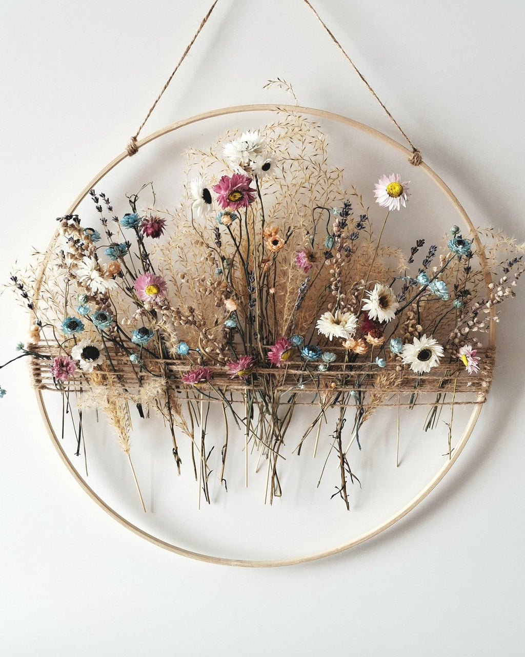 Dried Flower Wall Decor, Natural Floral Wall Hanging, Handmade Hoop Decoration, Rustic Boho Home Decor, Unique Gift Idea