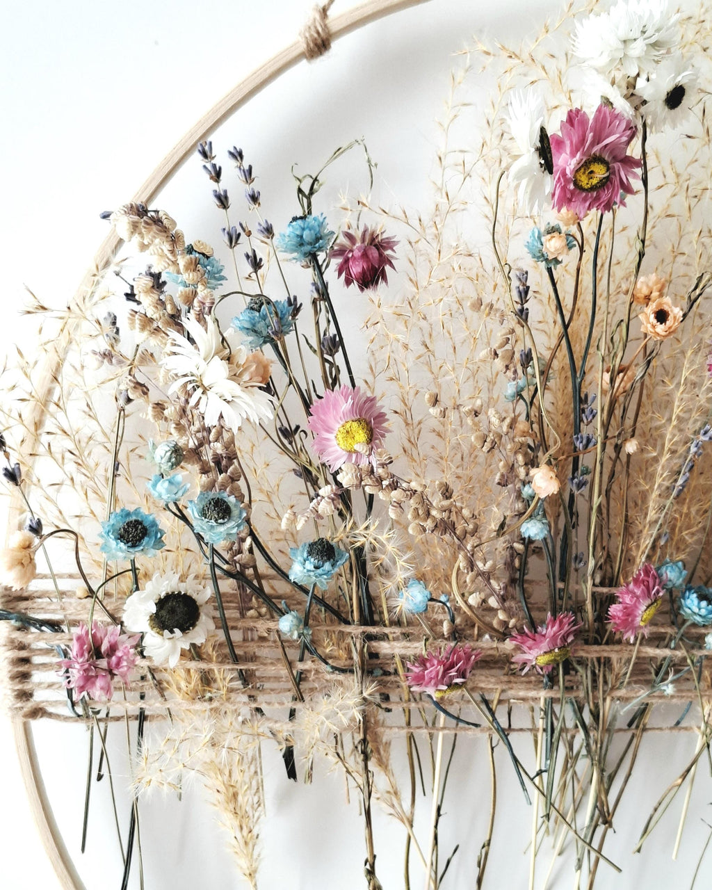 Dried Flower Wall Decor, Natural Floral Wall Hanging, Handmade Hoop Decoration, Rustic Boho Home Decor, Unique Gift Idea