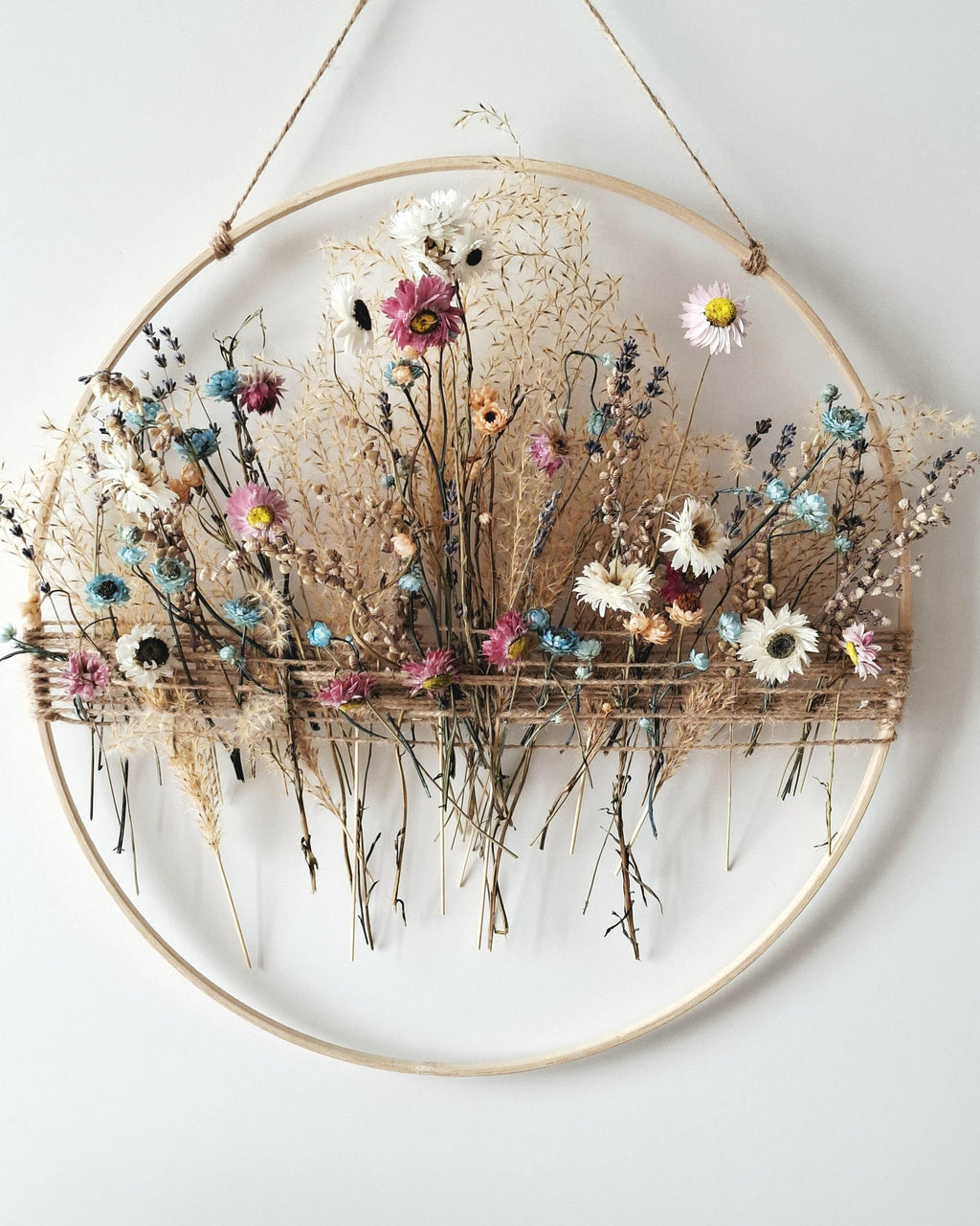 Dried Flower Wall Decor, Natural Floral Wall Hanging, Handmade Hoop Decoration, Rustic Boho Home Decor, Unique Gift Idea