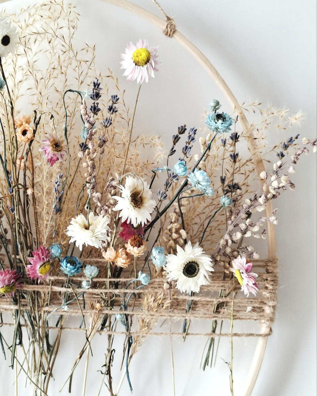 Dried Flower Wall Decor, Natural Floral Wall Hanging, Handmade Hoop Decoration, Rustic Boho Home Decor, Unique Gift Idea