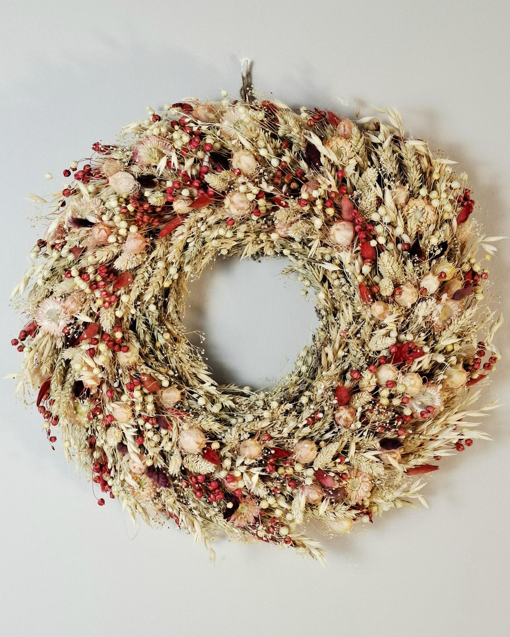 Dried Flower Wreath, Boho Wildflower Wreath, Neutral Floral Wall Decor, Rustic Farmhouse Door Wreath, Cottagecore Home Decor