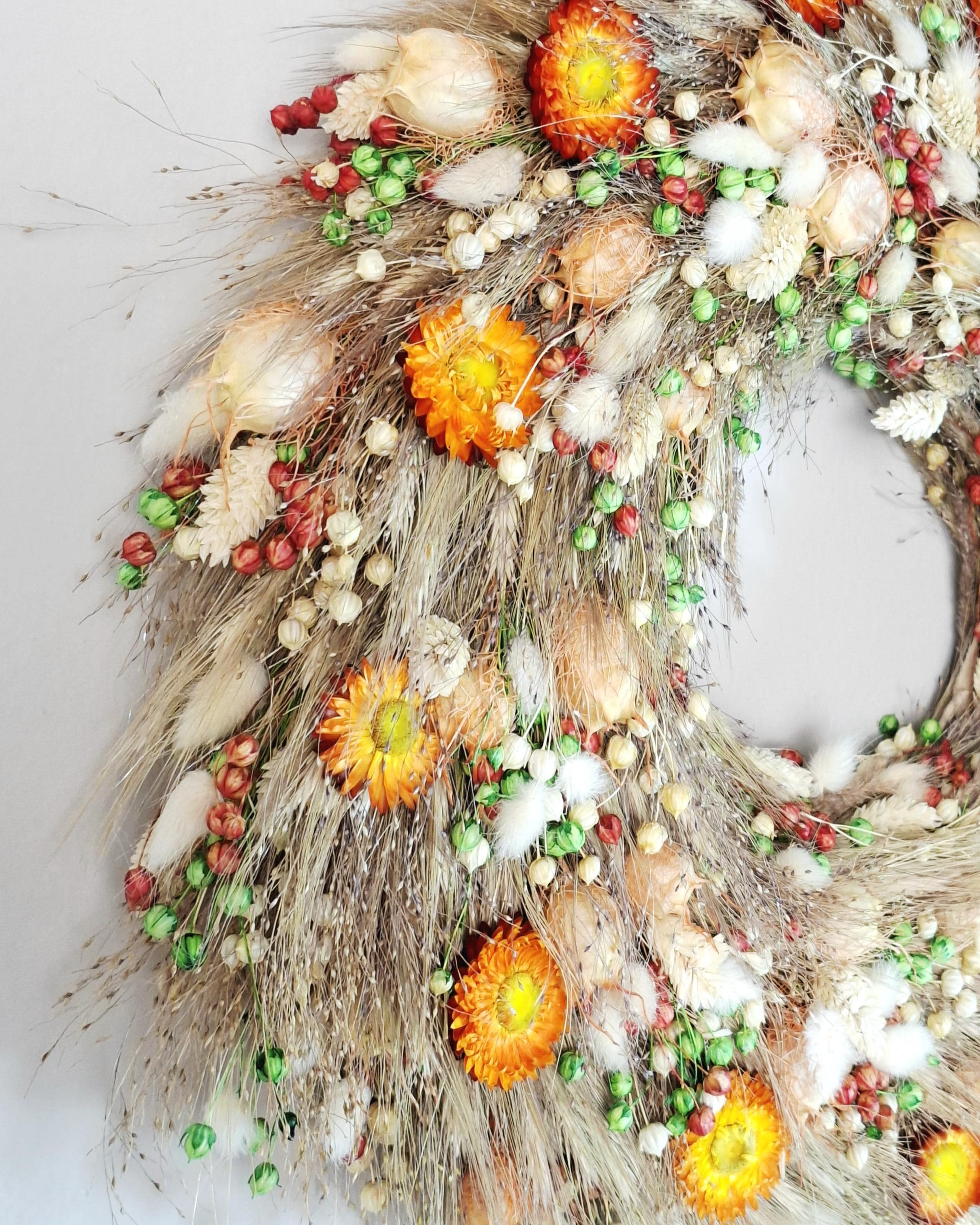 Boho Dried Flower Wreath – Rustic Wall Decor – Large Natural Floral Wreath – Cottagecore Farmhouse Decor – Handmade Wall Hanging