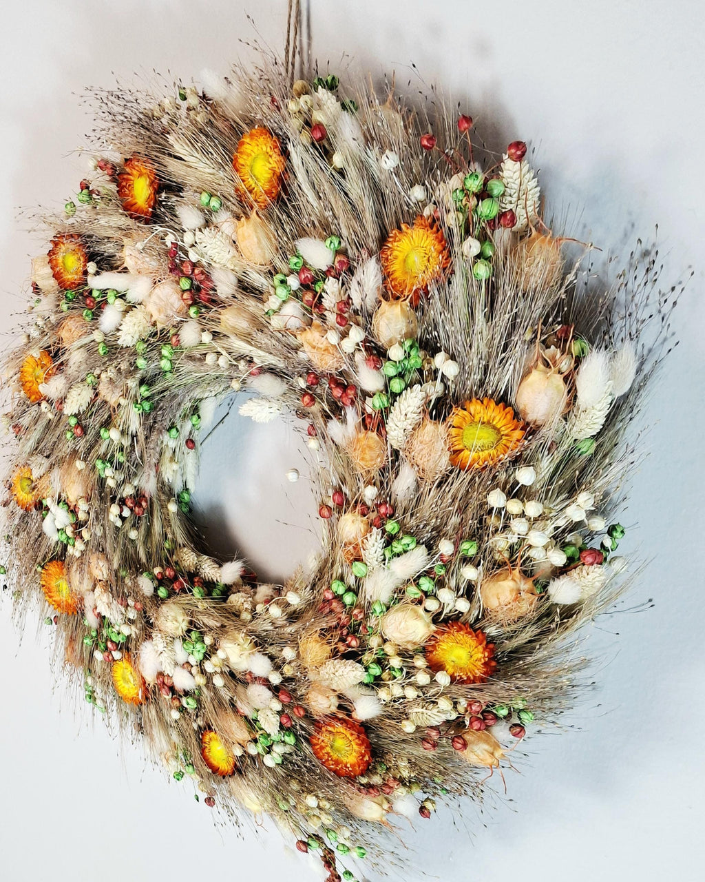 Boho Dried Flower Wreath – Rustic Wall Decor – Large Natural Floral Wreath – Cottagecore Farmhouse Decor – Handmade Wall Hanging