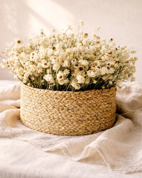 Dried Flower Basket Centerpiece, Ammobium Arrangement, Table Decor, Boho Farmhouse Home Decor, Kitchen Table Centerpiece
