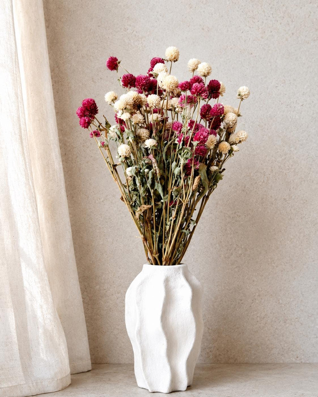 Dried Gomphrena Bouquet Mix Pink & Ivory, 10 Stems as Shown, Preserved Flowers, Boho Decor, Neutral Floral Arrangement, Ready to Ship