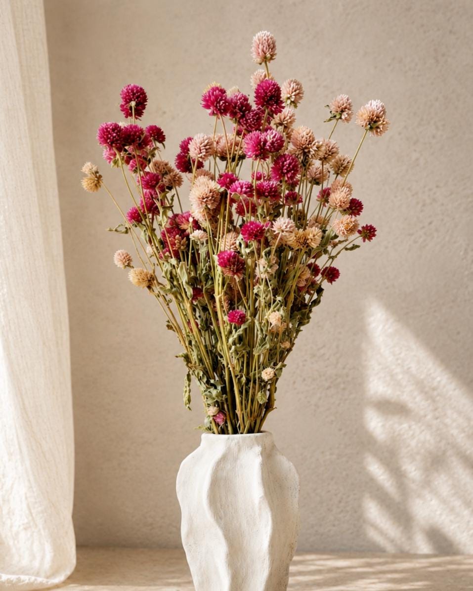 Dried Flower Bouquet, Pink Gomphrena Mix, 10 Stems, Natural Dried Flowers, Boho Home Decor, Minimalist Floral Arrangement, Gift Idea