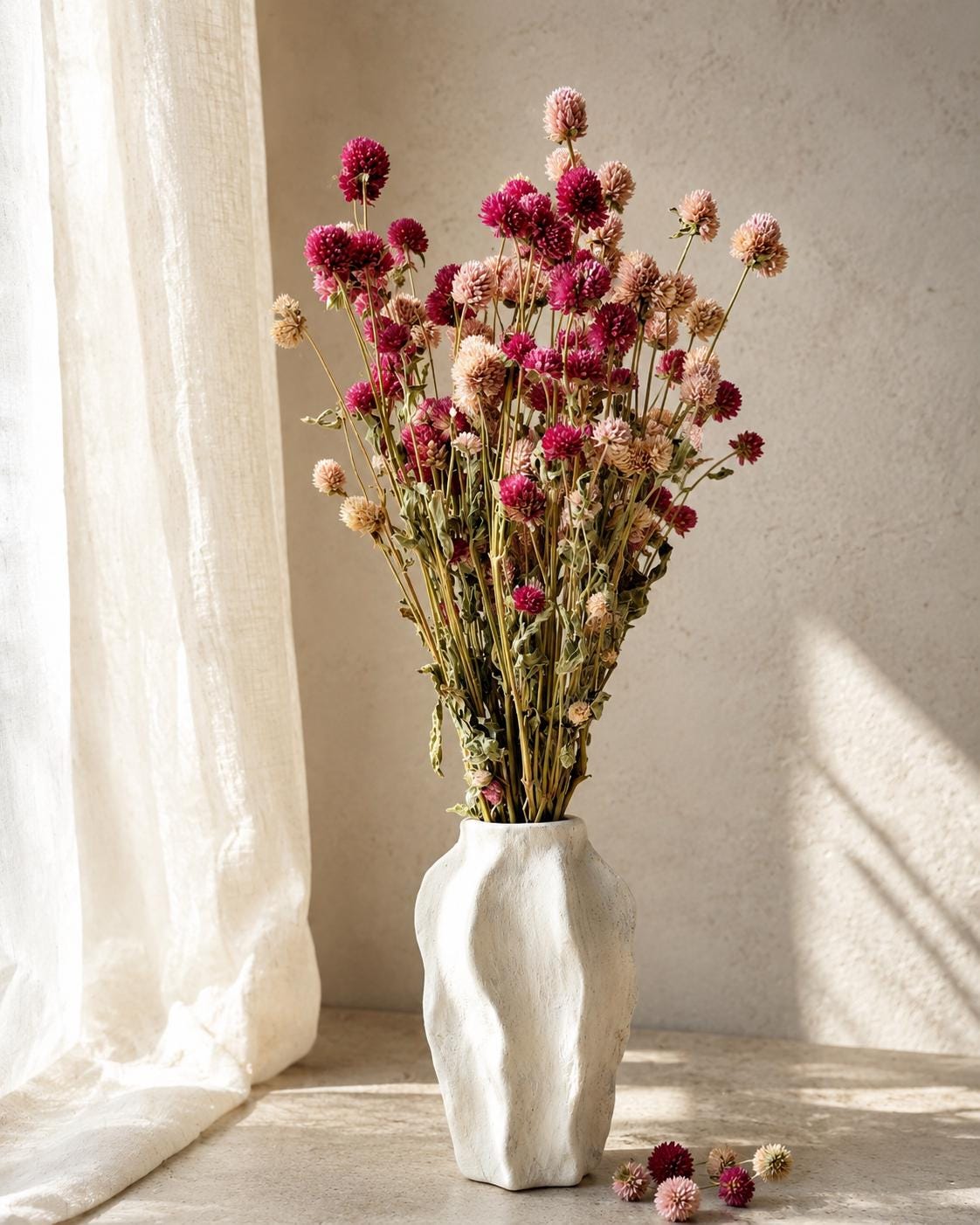 Dried Flower Bouquet, Pink Gomphrena Mix, 10 Stems, Natural Dried Flowers, Boho Home Decor, Minimalist Floral Arrangement, Gift Idea