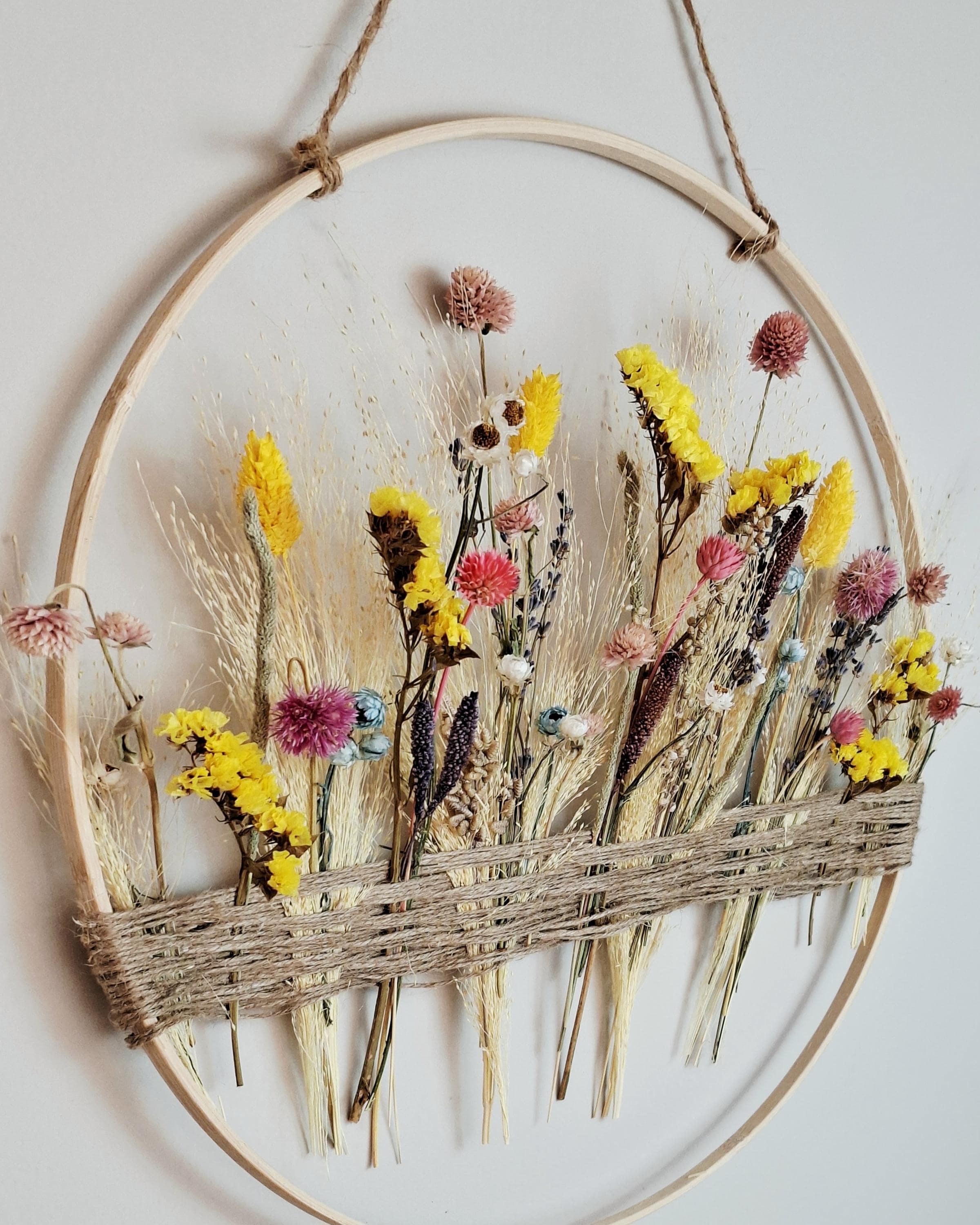 Dried Flower Wall Decor Natural Boho Wall Hanging, Handmade Floral Hoop, Rustic Home Decor, Dried Flower Ring