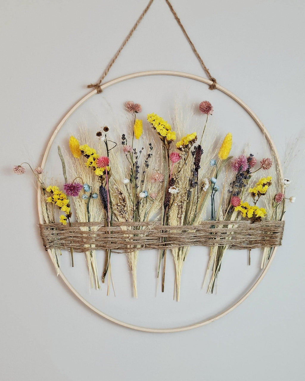 Dried Flower Wall Decor Natural Boho Wall Hanging, Handmade Floral Hoop, Rustic Home Decor, Dried Flower Ring