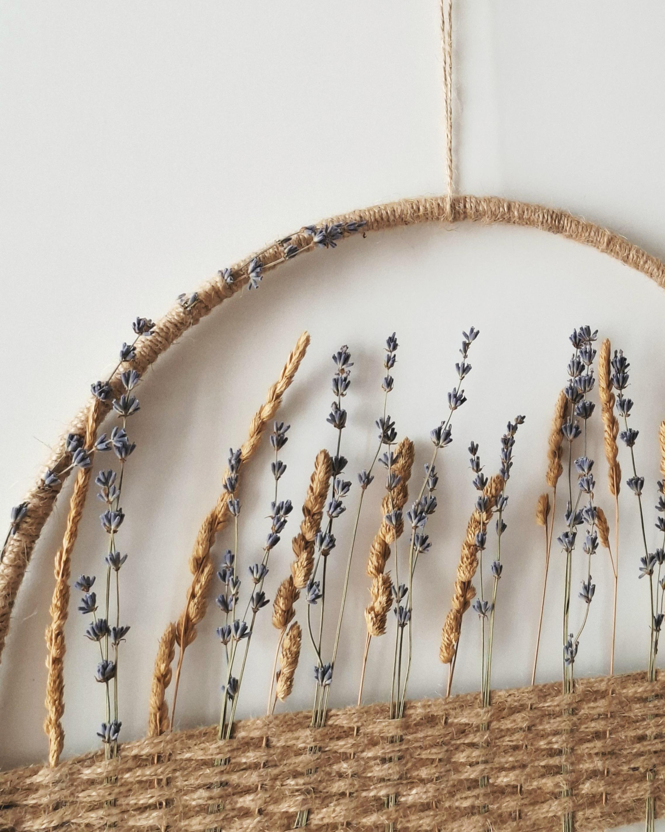 Handmade Boho Dried Flower Hoop – Lavender & Wild Grass Wall Hanging