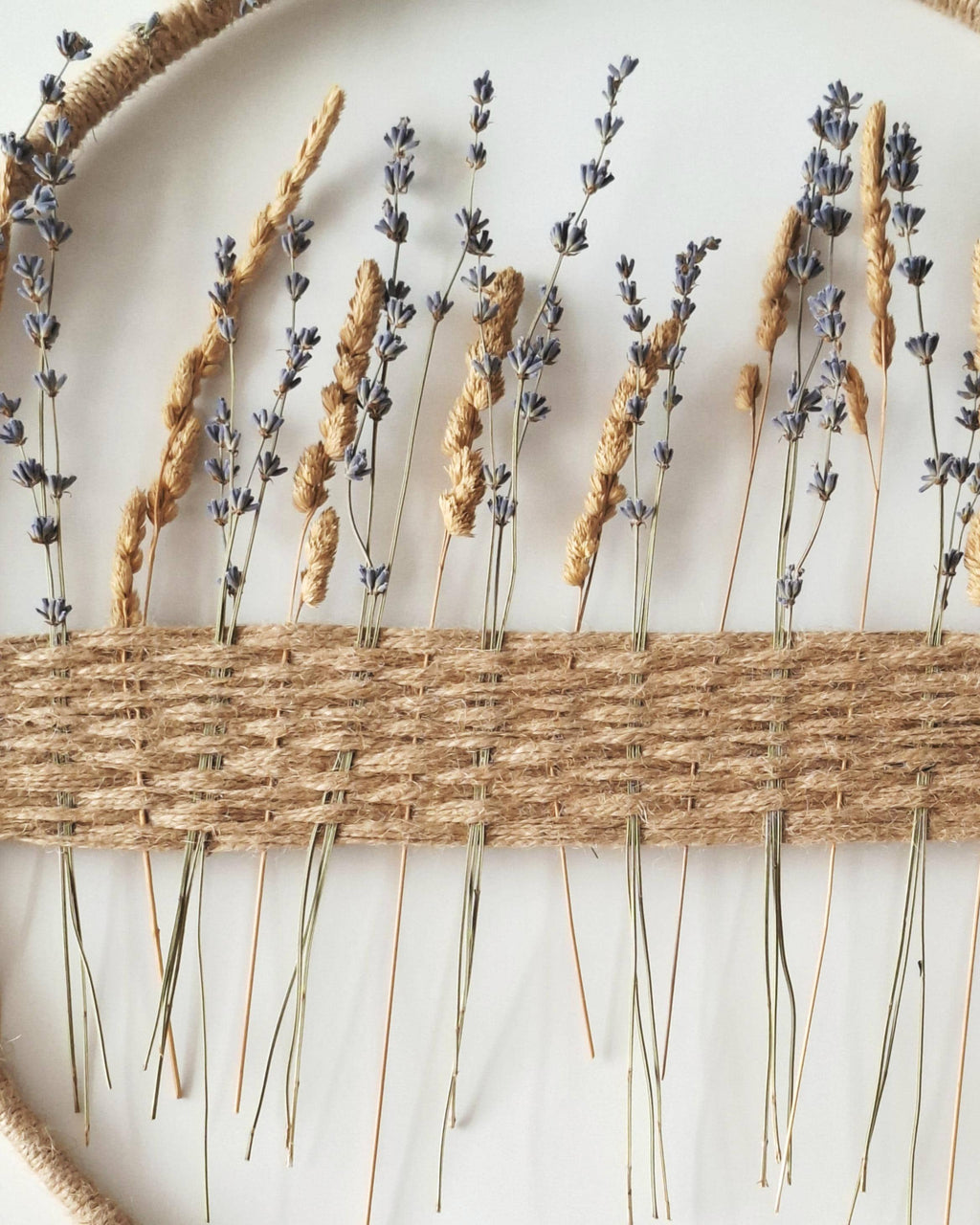 Handmade Boho Dried Flower Hoop – Lavender & Wild Grass Wall Hanging