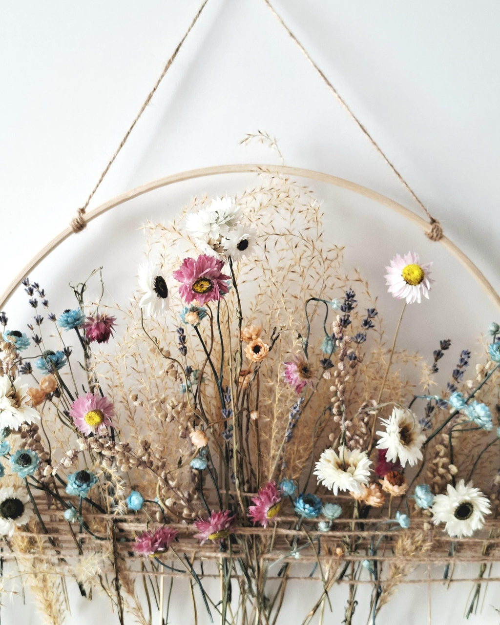 Dried Flower Wall Decor, Natural Floral Wall Hanging, Handmade Hoop Decoration, Rustic Boho Home Decor, Unique Gift Idea