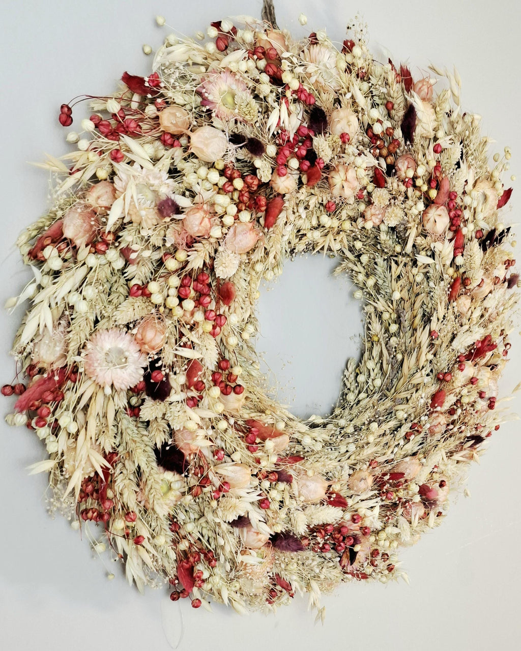 Dried Flower Wreath, Boho Wildflower Wreath, Neutral Floral Wall Decor, Rustic Farmhouse Door Wreath, Cottagecore Home Decor