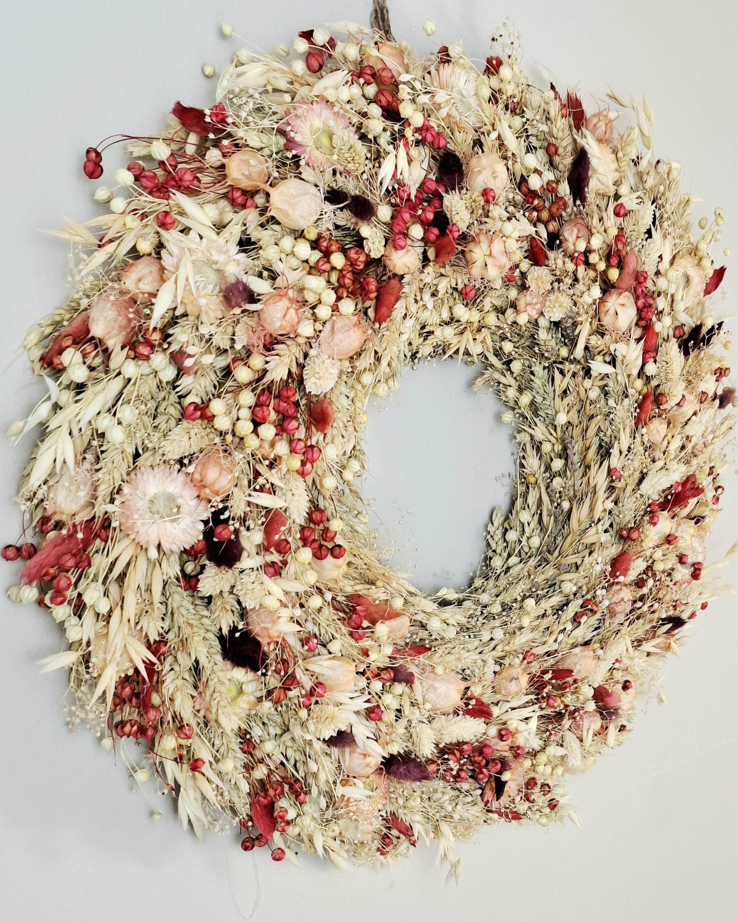 Dried Flower Wreath, Boho Wildflower Wreath, Neutral Floral Wall Decor, Rustic Farmhouse Door Wreath, Cottagecore Home Decor