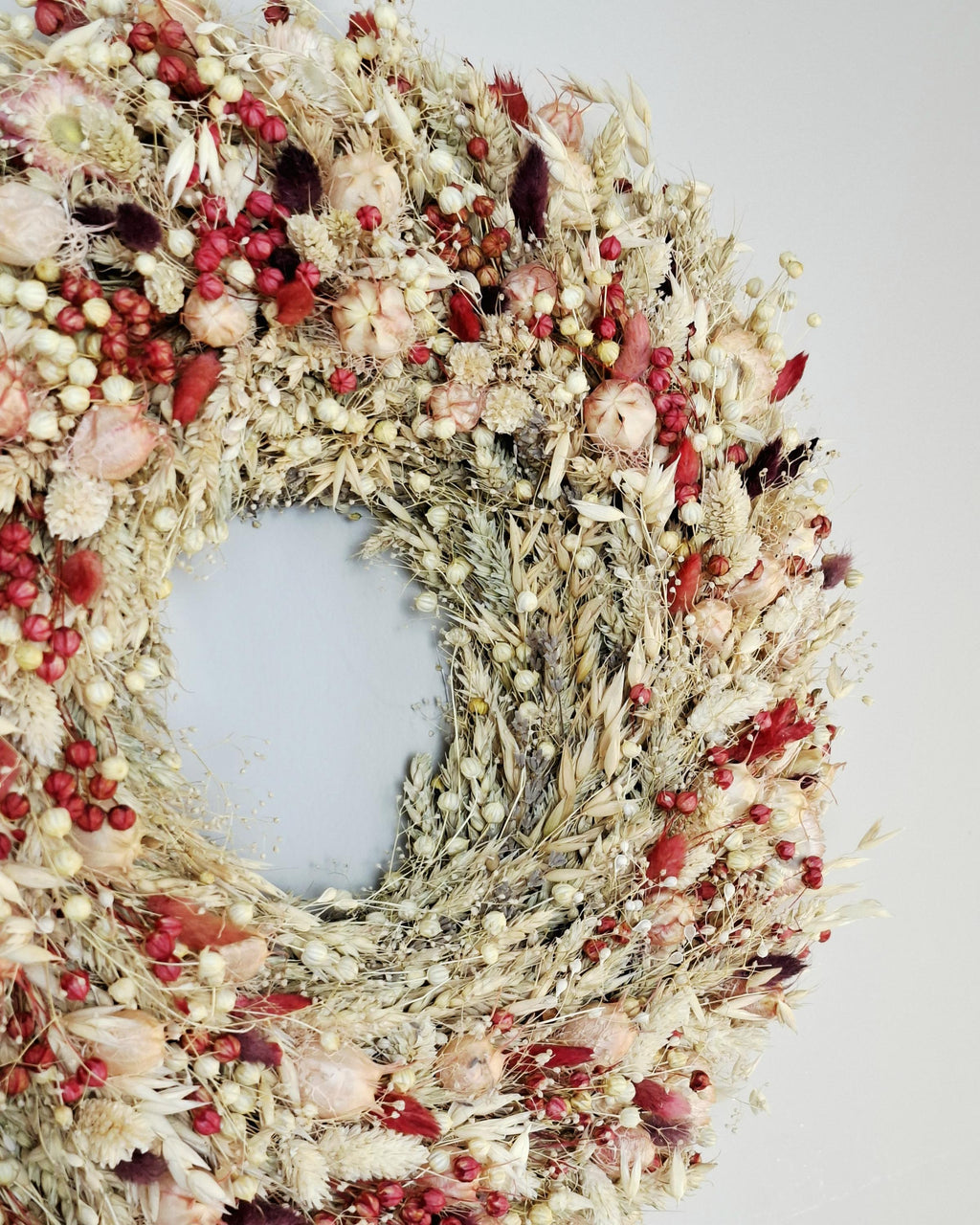 Dried Flower Wreath, Boho Wildflower Wreath, Neutral Floral Wall Decor, Rustic Farmhouse Door Wreath, Cottagecore Home Decor