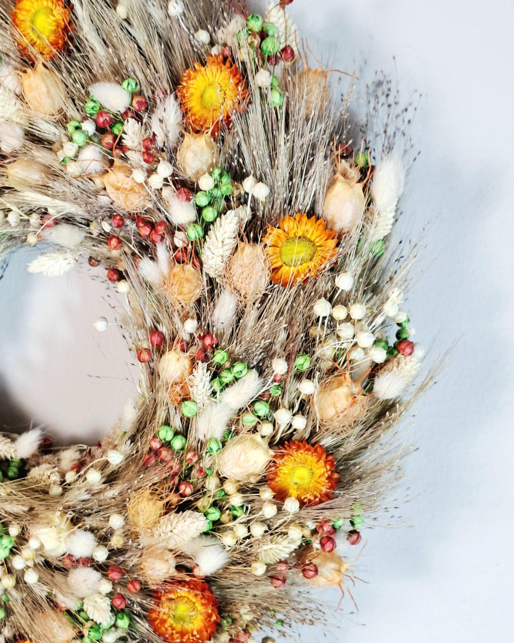 Boho Dried Flower Wreath – Rustic Wall Decor – Large Natural Floral Wreath – Cottagecore Farmhouse Decor – Handmade Wall Hanging