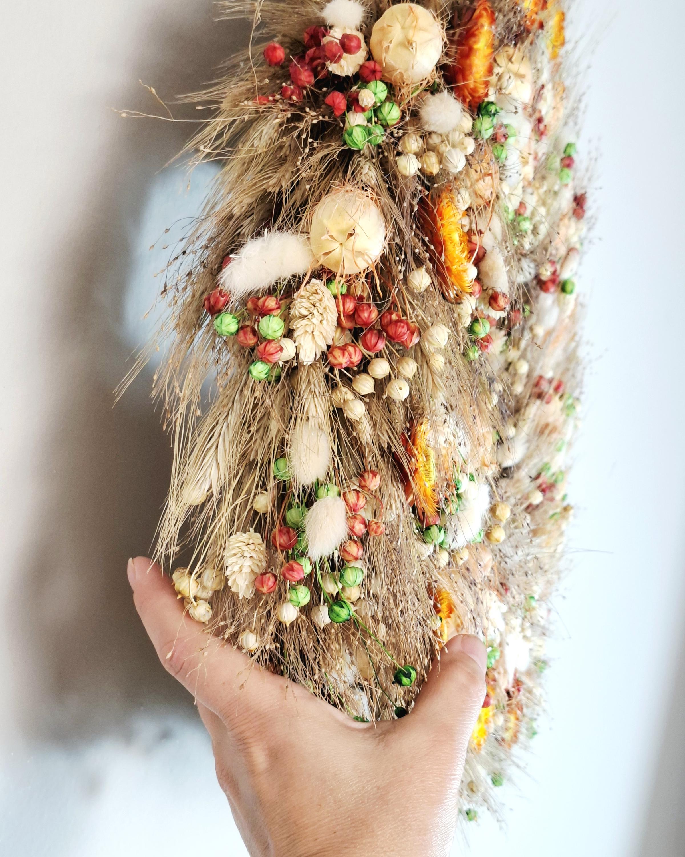 Boho Dried Flower Wreath – Rustic Wall Decor – Large Natural Floral Wreath – Cottagecore Farmhouse Decor – Handmade Wall Hanging